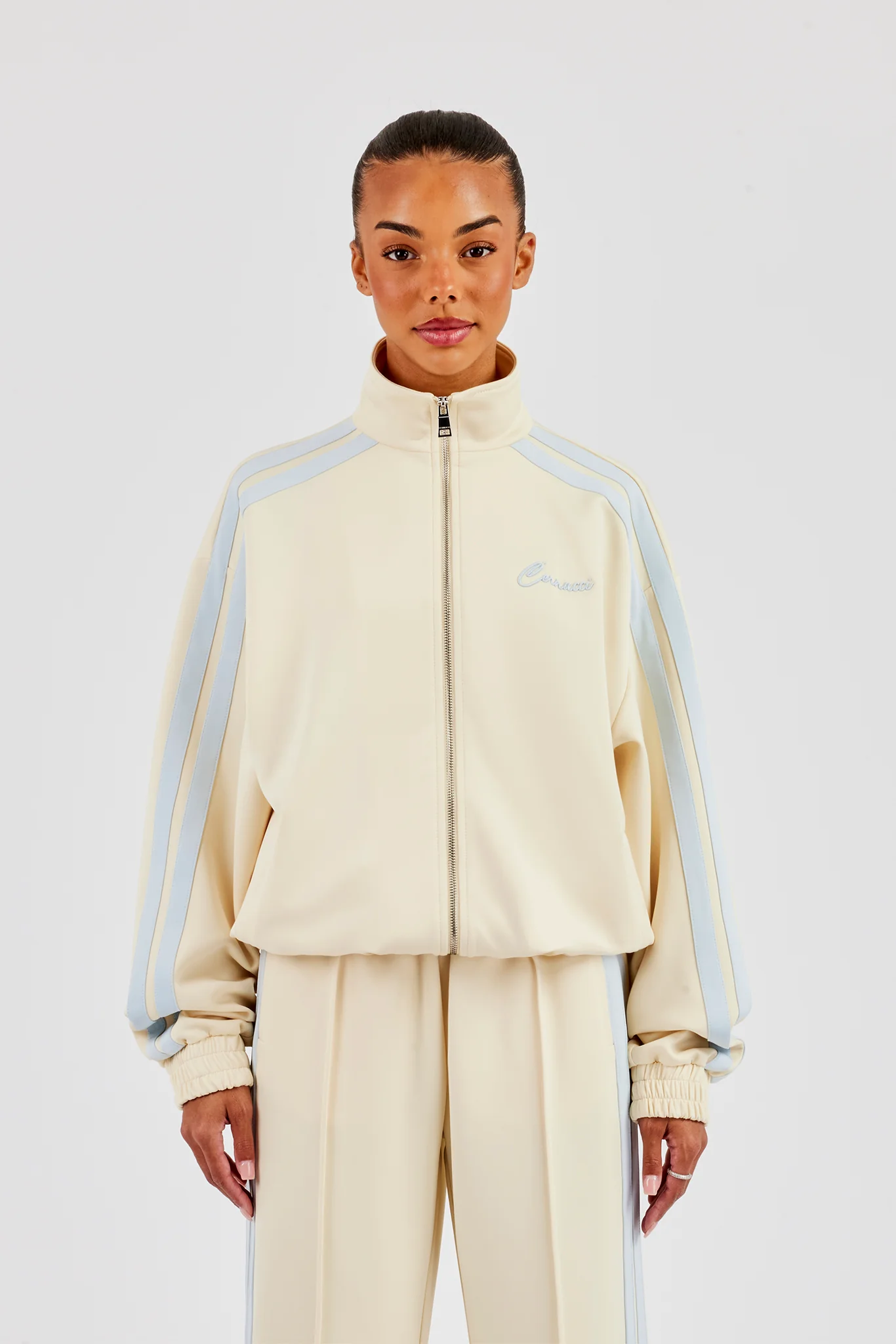 Funnel Neck Taping Zip Through Track Jacket - Butter Yellow - Image 4