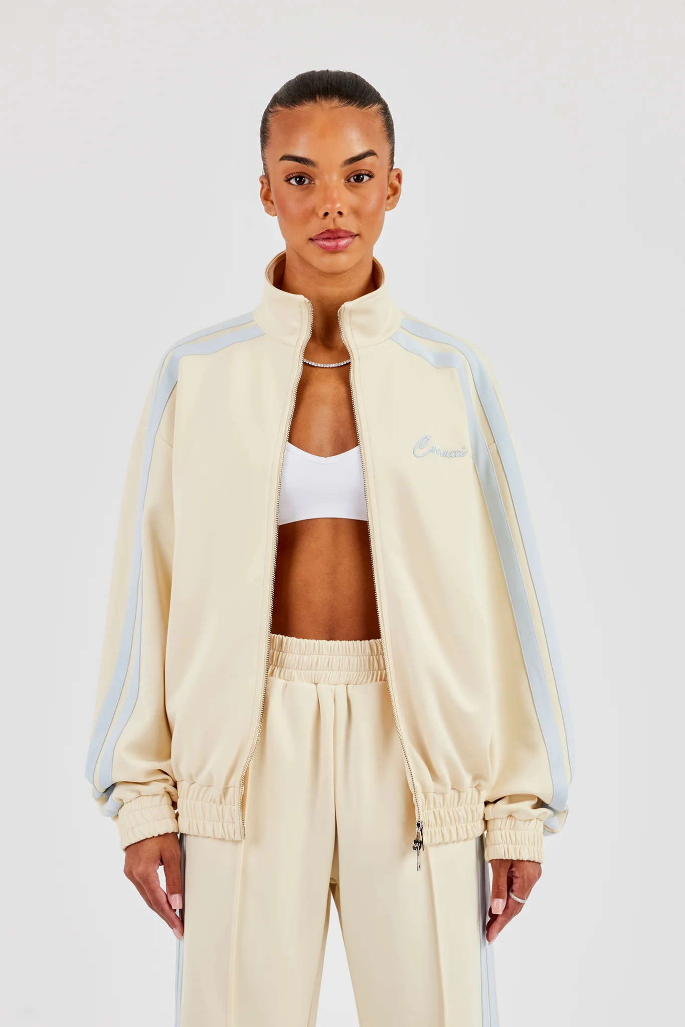 Funnel Neck Taping Zip Through Track Jacket - Butter Yellow - Image 6