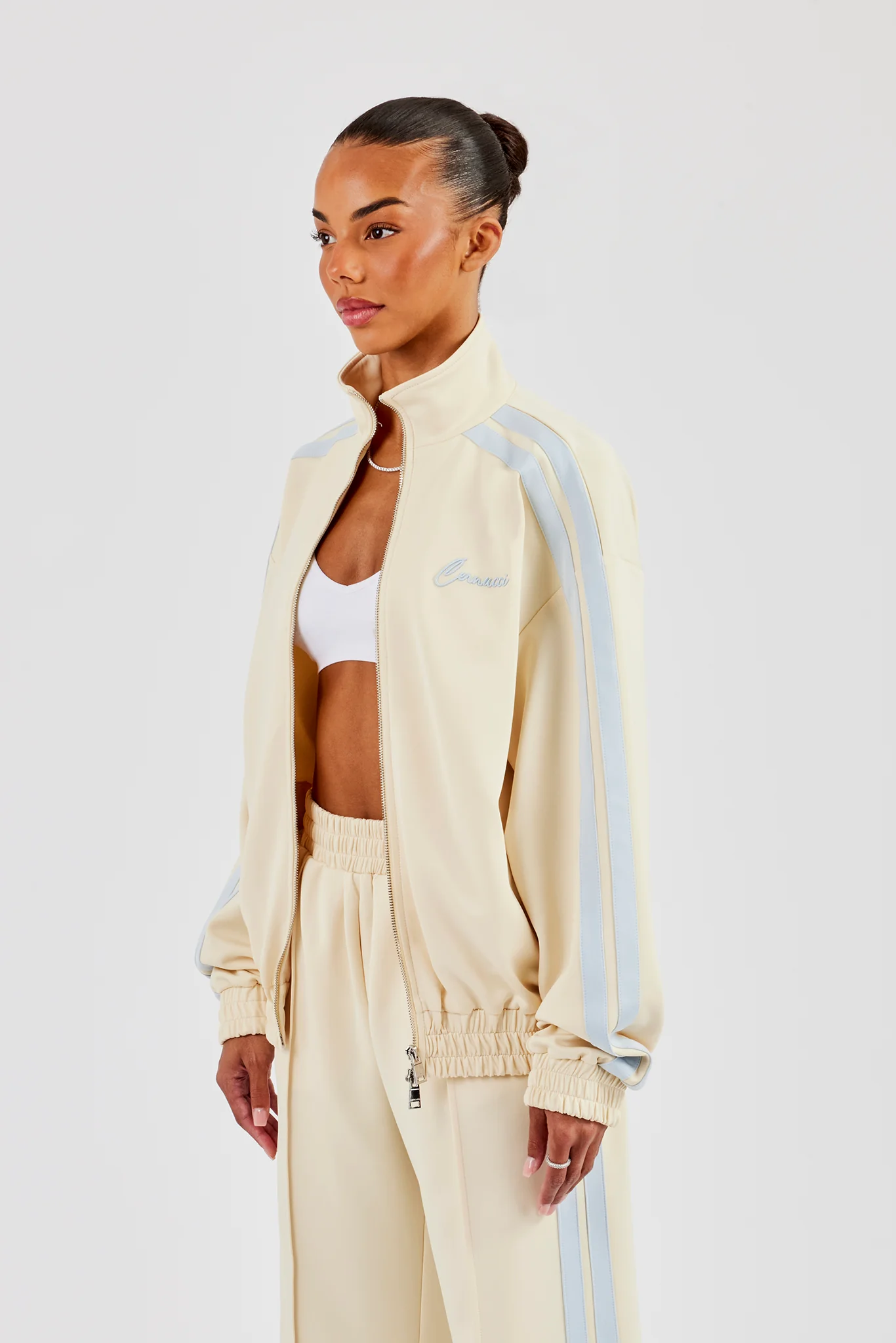 Funnel Neck Taping Zip Through Track Jacket - Butter Yellow - Image 7