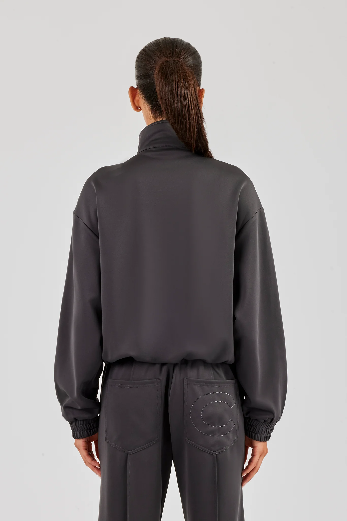 Funnel Neck Taping Zip Through Track Jacket - Charcoal - Image 4