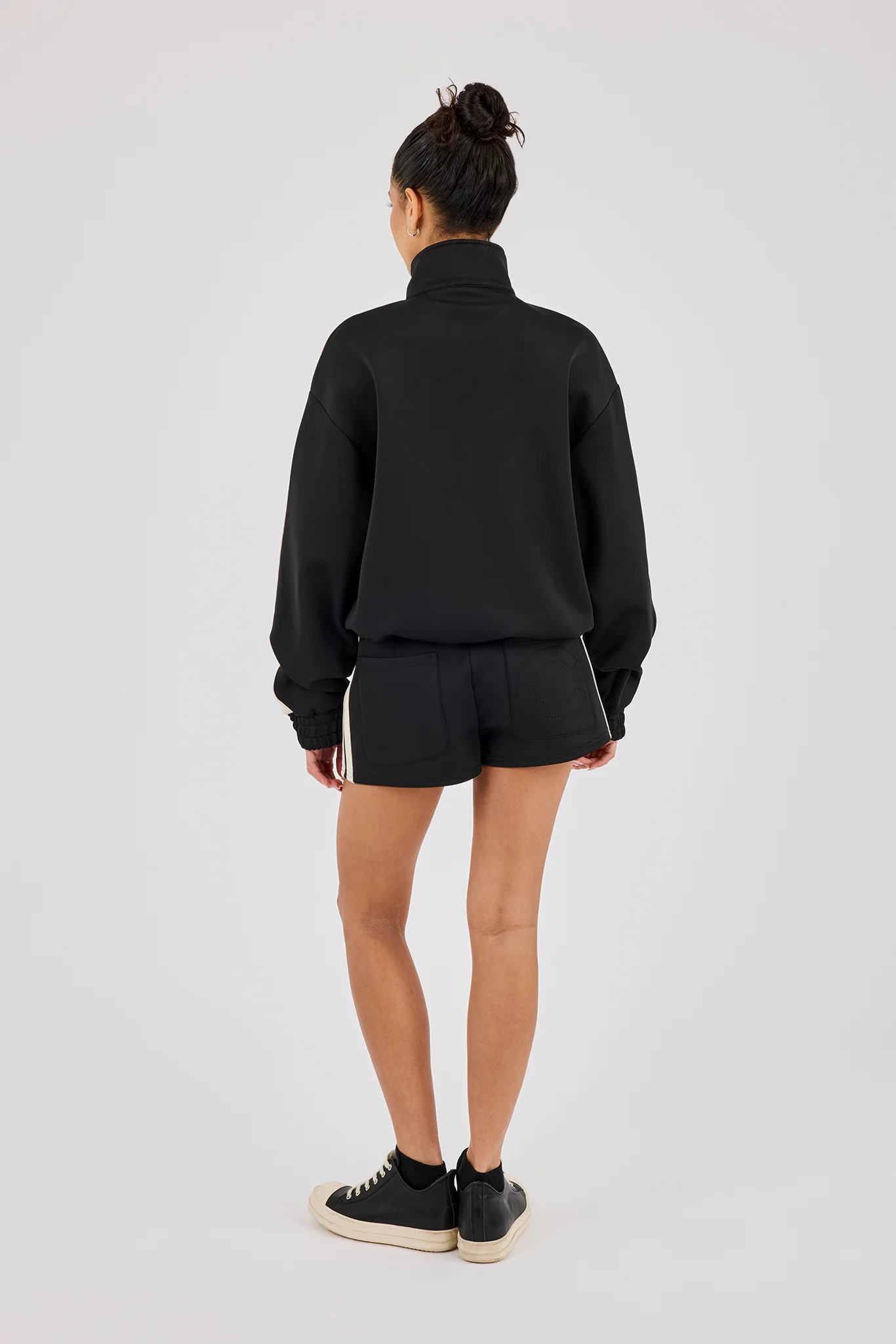 Funnel Neck Taping Zip Through Track Jacket & Micro Short - Black - Image 4