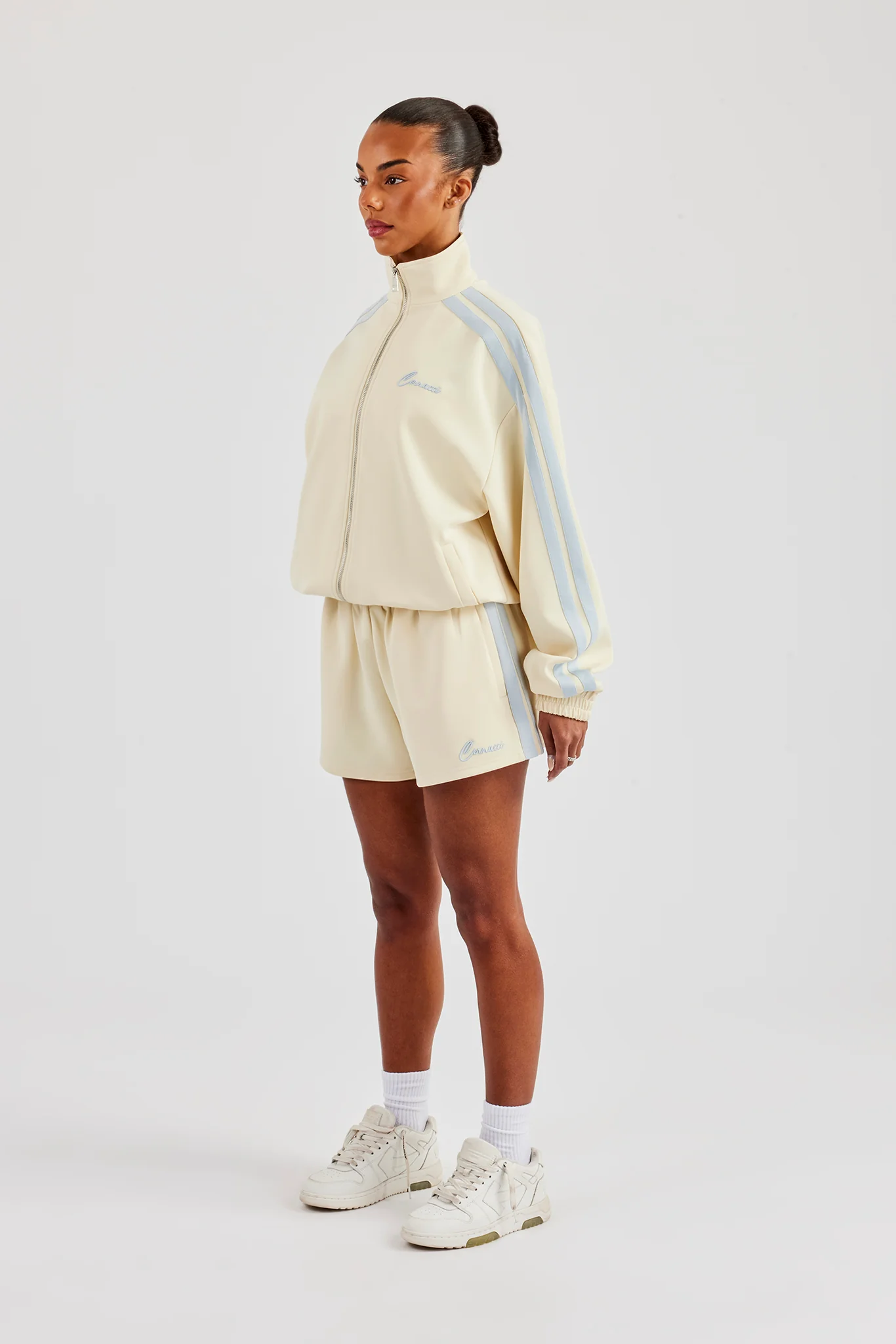 Funnel Neck Taping Zip Through Track Jacket & Short - Butter Yellow - Image 4