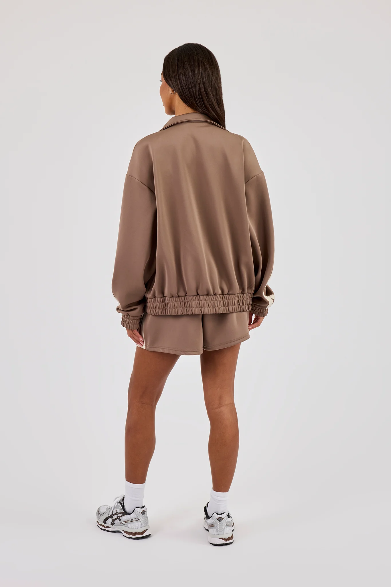 Funnel Neck Taping Zip Through Track Jacket & Taping Short - Taupe - Image 3