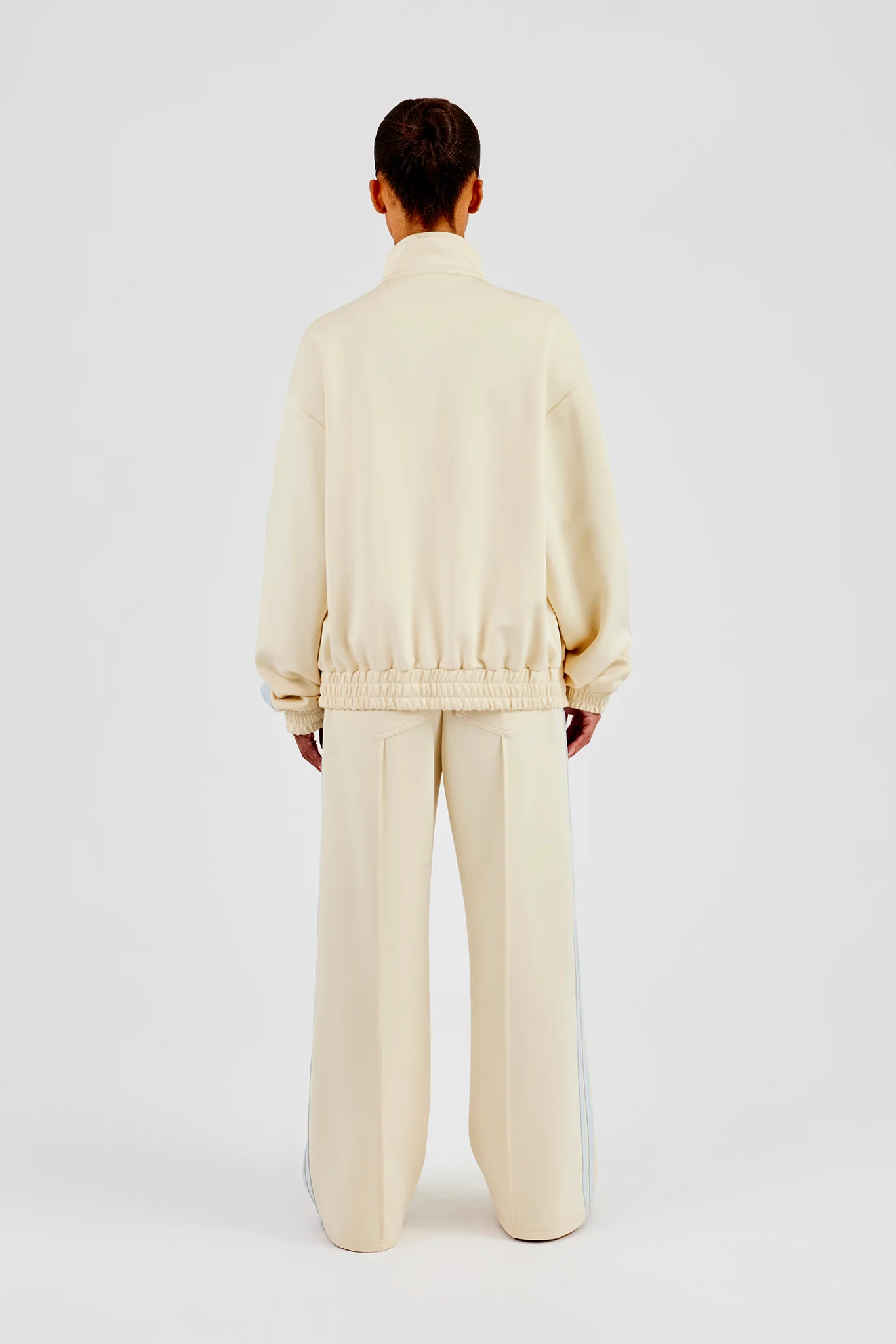 Funnel Neck Taping Zip Through Track Jacket & Wide Leg Pant - Butter Yellow - Image 3