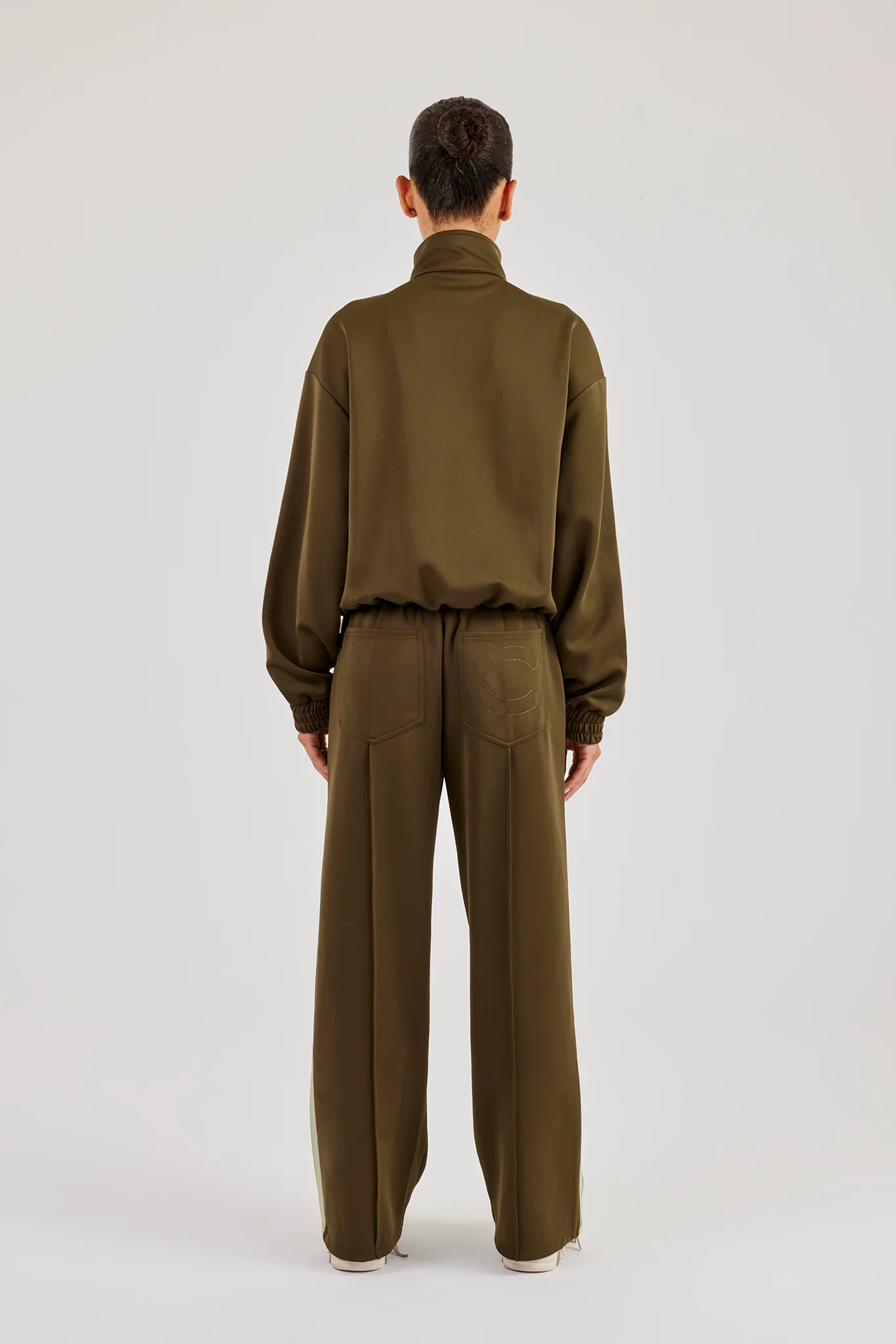 Funnel Neck Taping Zip Through Tracksuit - Khaki - Image 3