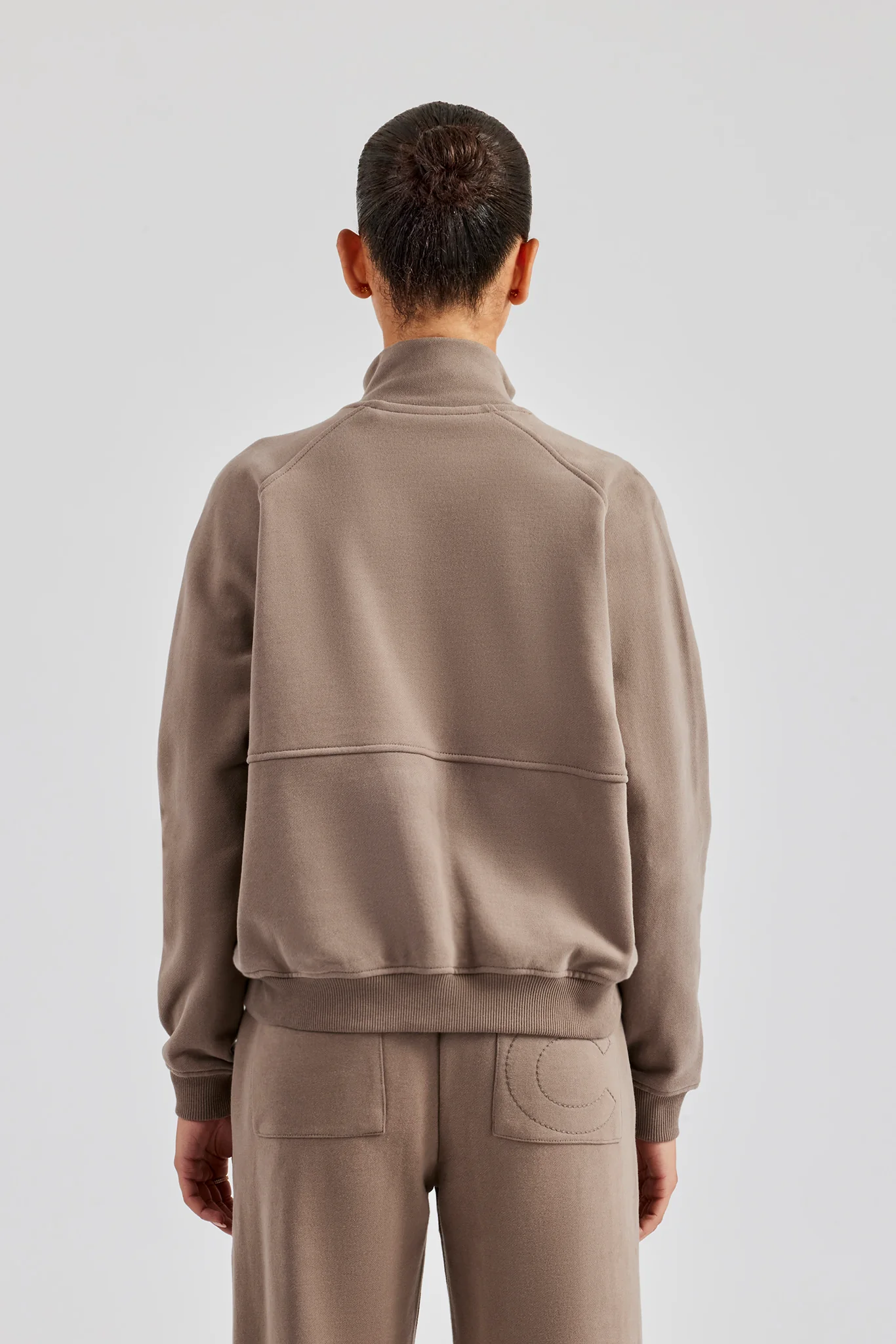 Funnel Neck Zip Through Sweat - Taupe - Image 4