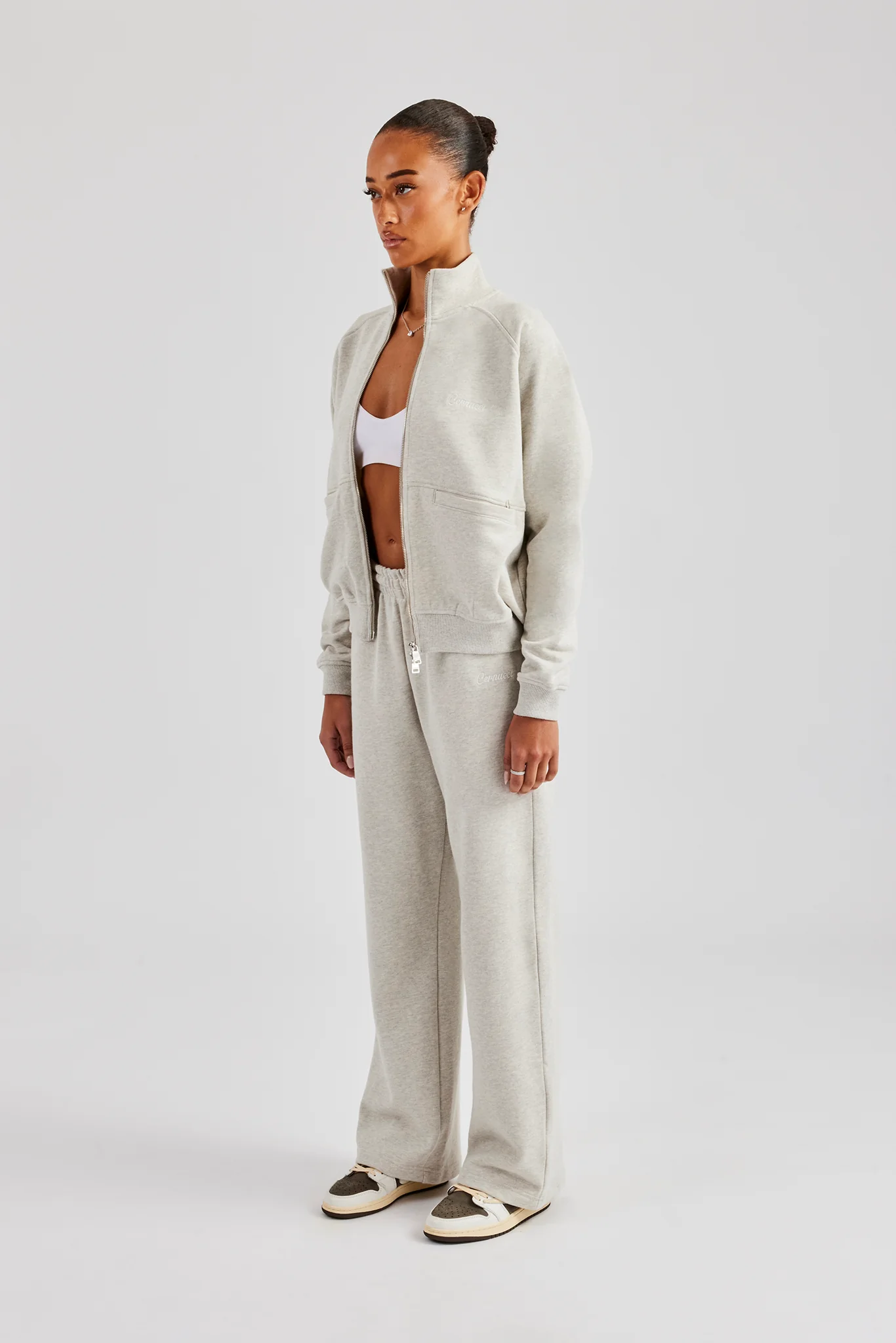 Funnel Neck Zip Through Tracksuit - Ash Grey - Image 2