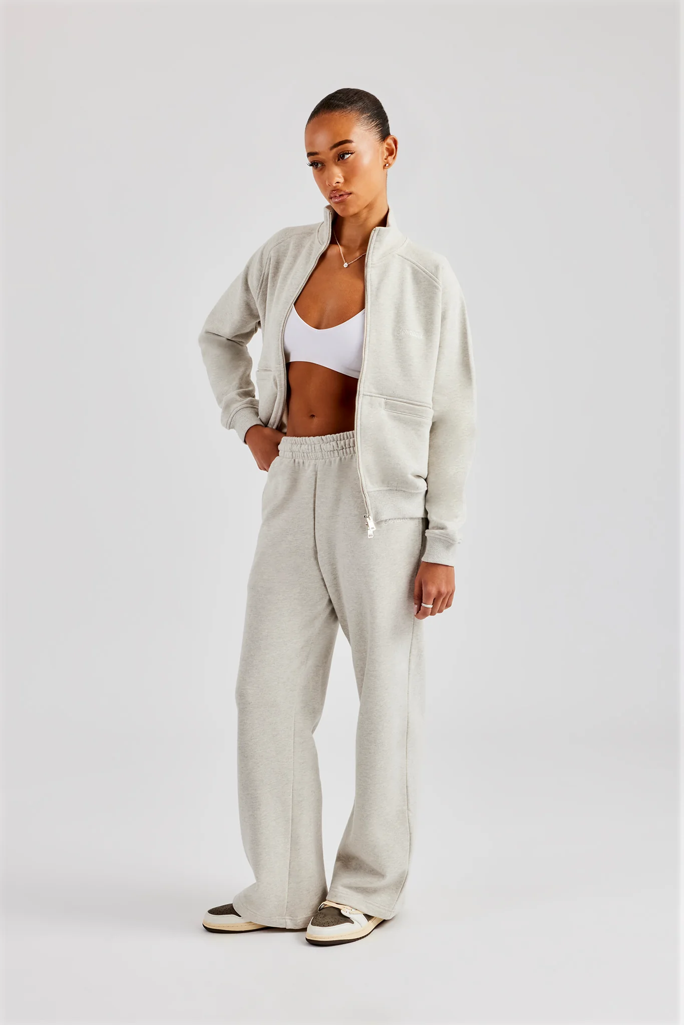 Funnel Neck Zip Through Tracksuit - Ash Grey - Image 5