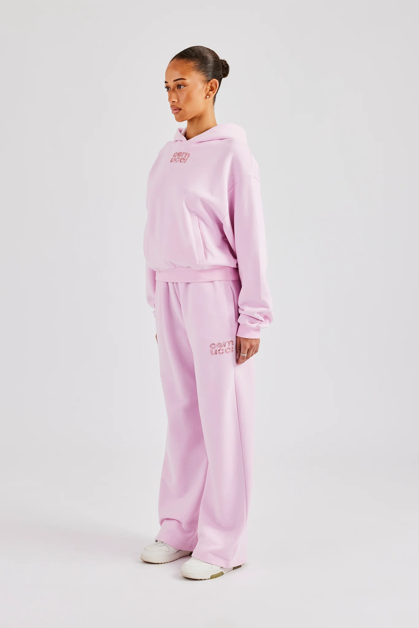 Glitter Applique Boxy Hooded Tracksuit  - Pink - Image 2