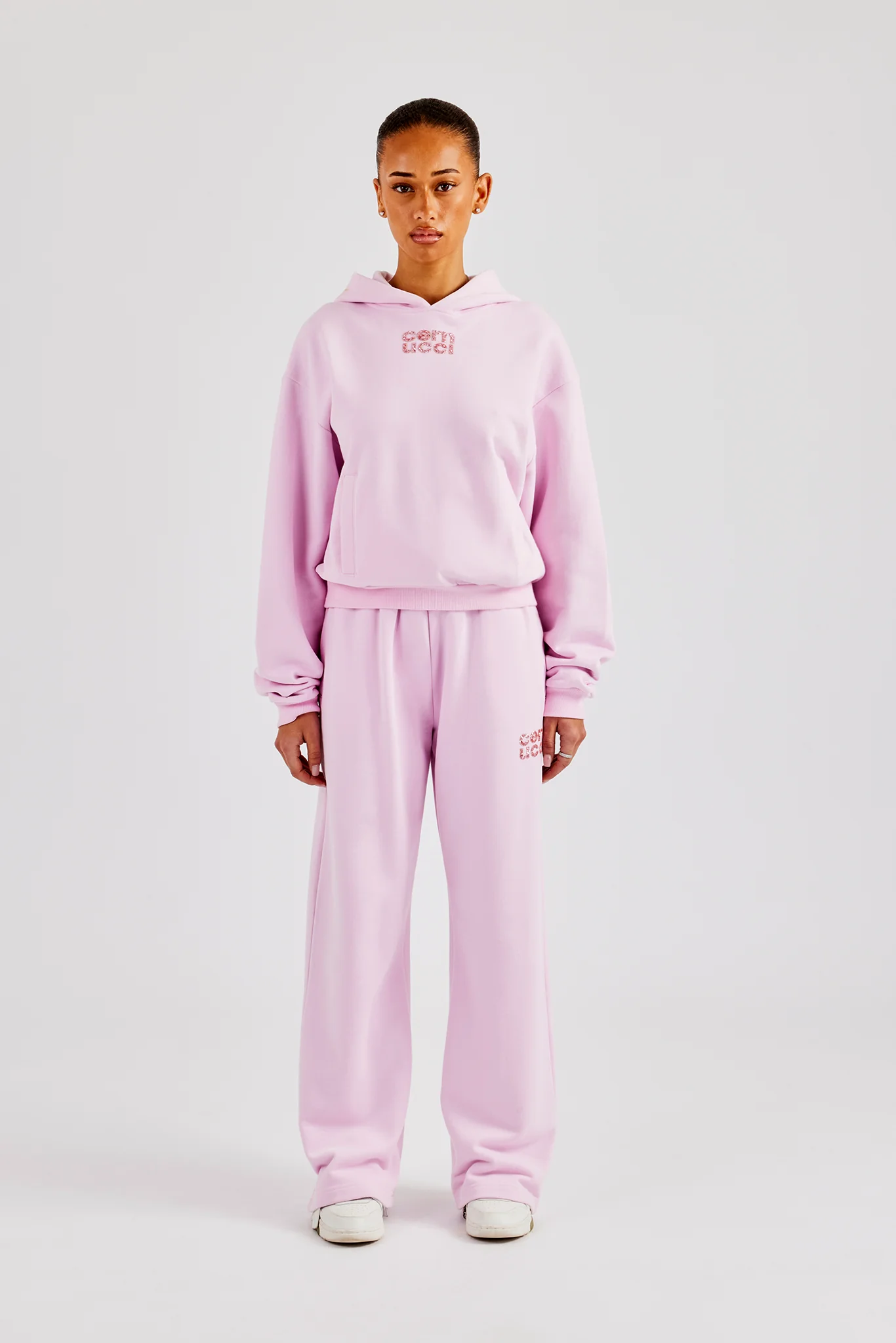 Glitter Applique Boxy Hooded Tracksuit  - Pink - Image 3