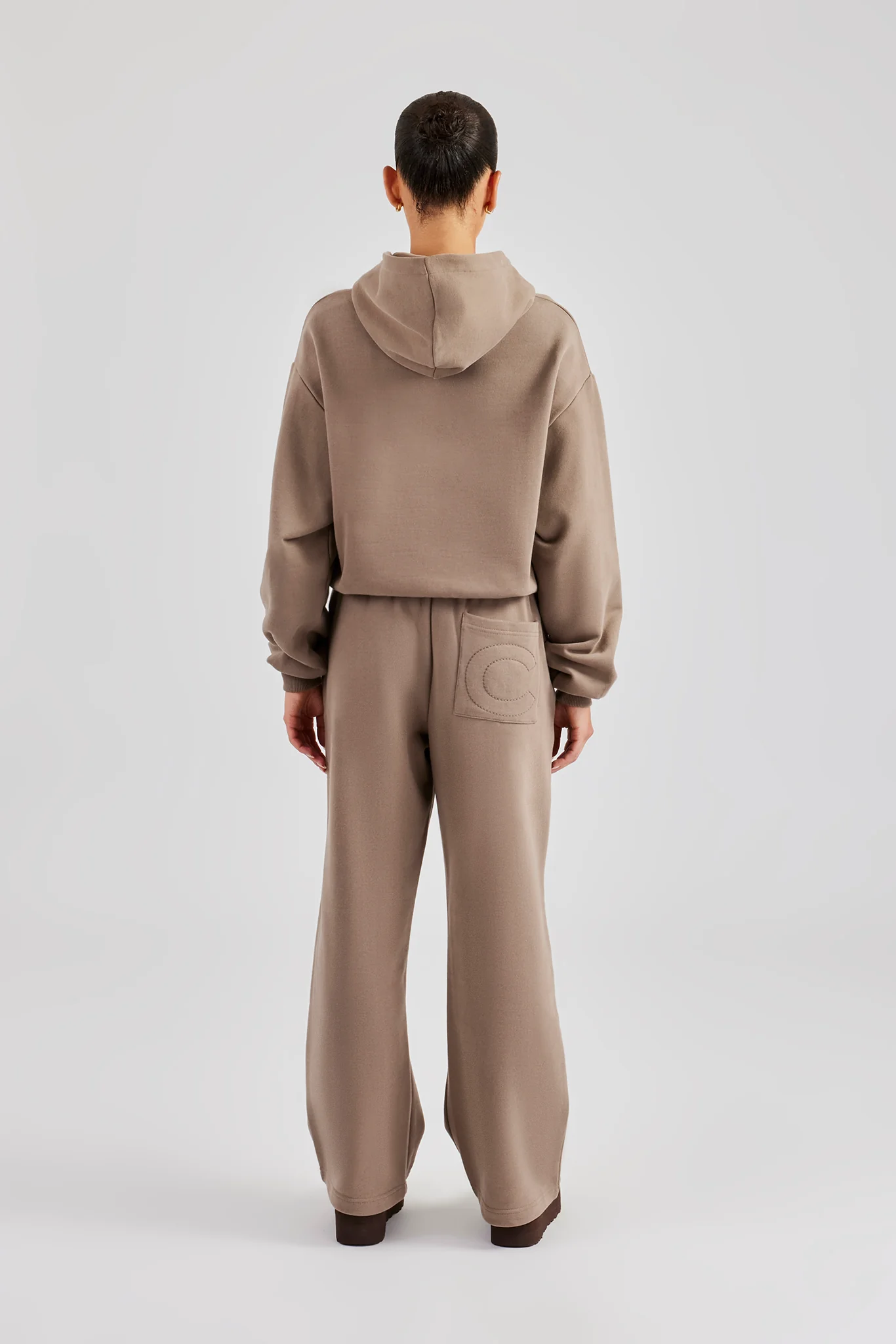 Glitter Applique Boxy Hooded Tracksuit  - Taupe - Image 4