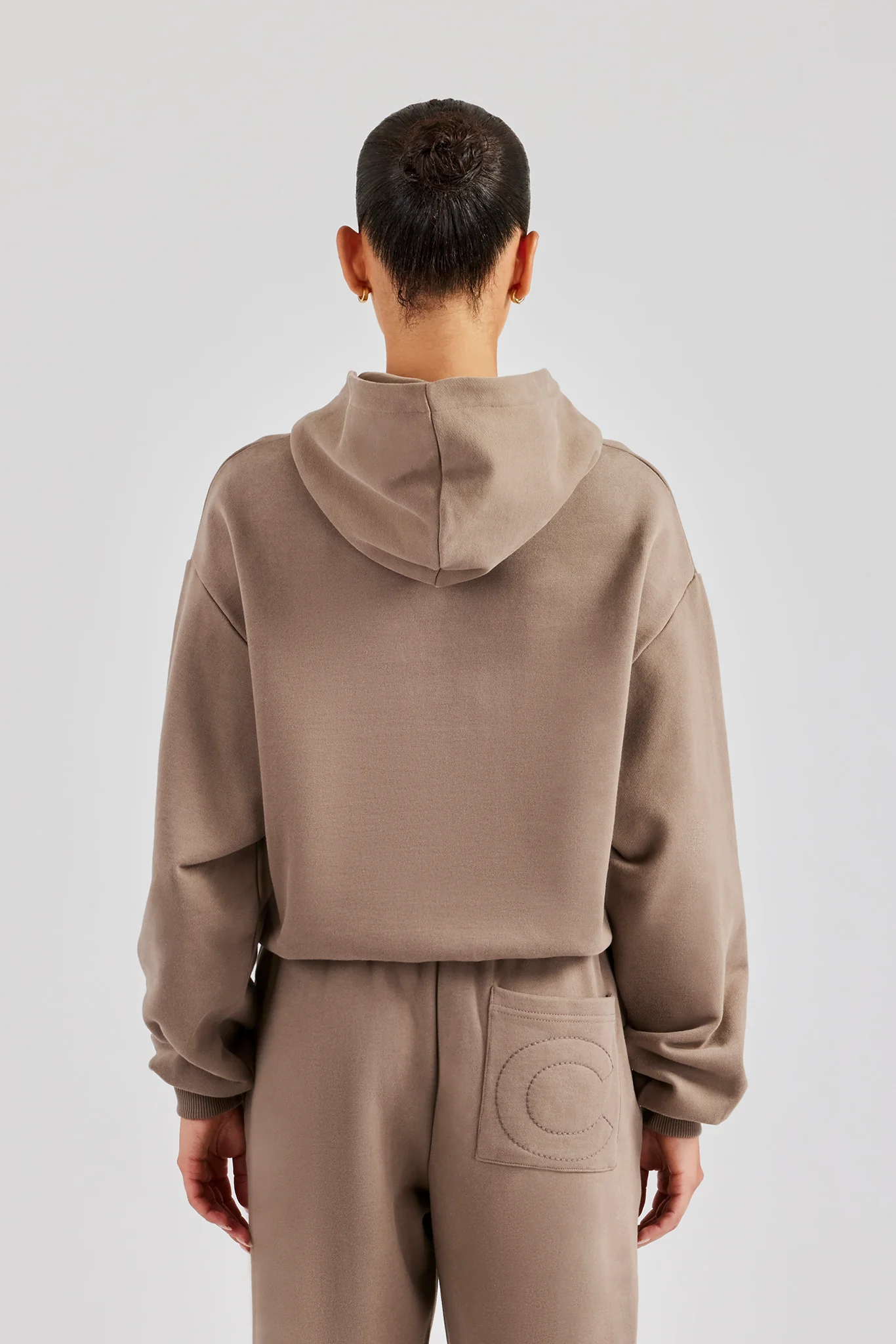 Glitter Applique Boxy Hoodie - Taupe - Image 3