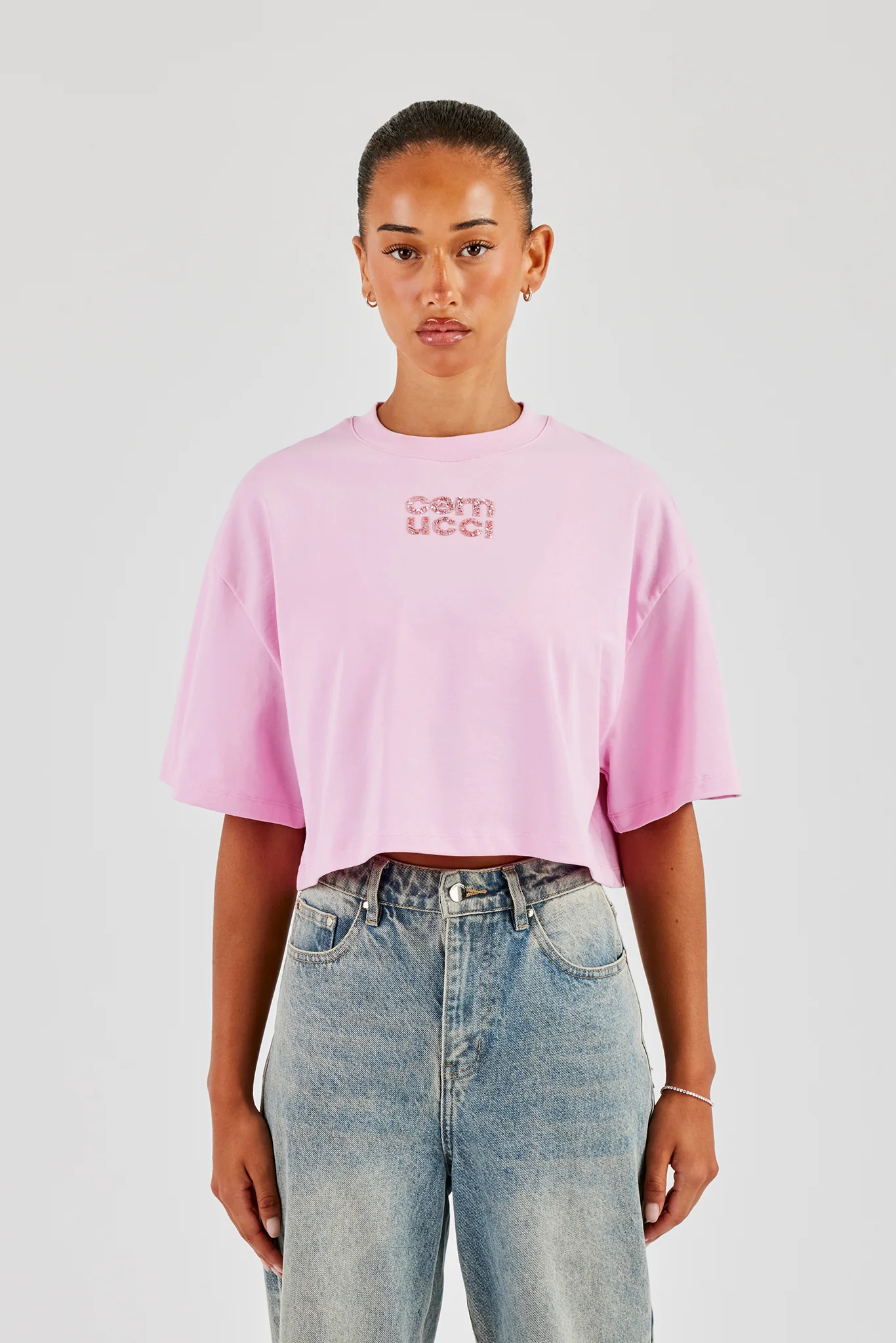 Glitter Applique Cropped T-Shirt - Pink - Image 4