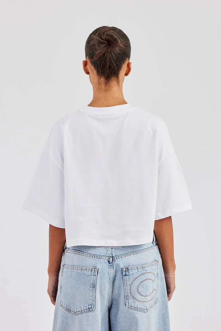Glitter Applique Cropped T-Shirt - White - Image 3
