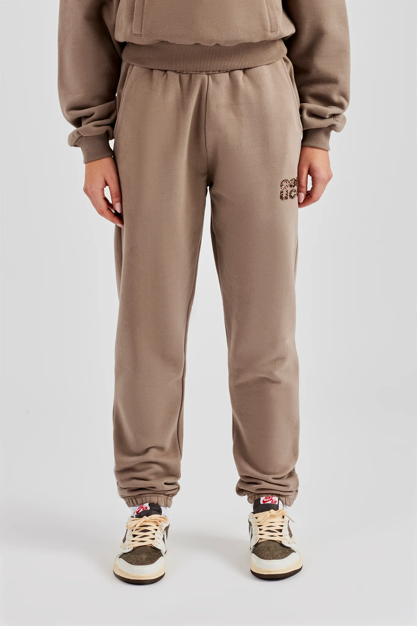 Glitter Applique Cuffed Jogger - Taupe - Image 2