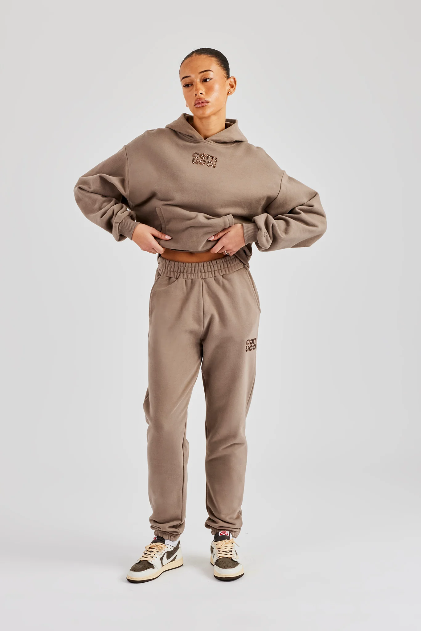 Glitter Applique Cuffed Jogger - Taupe - Image 5