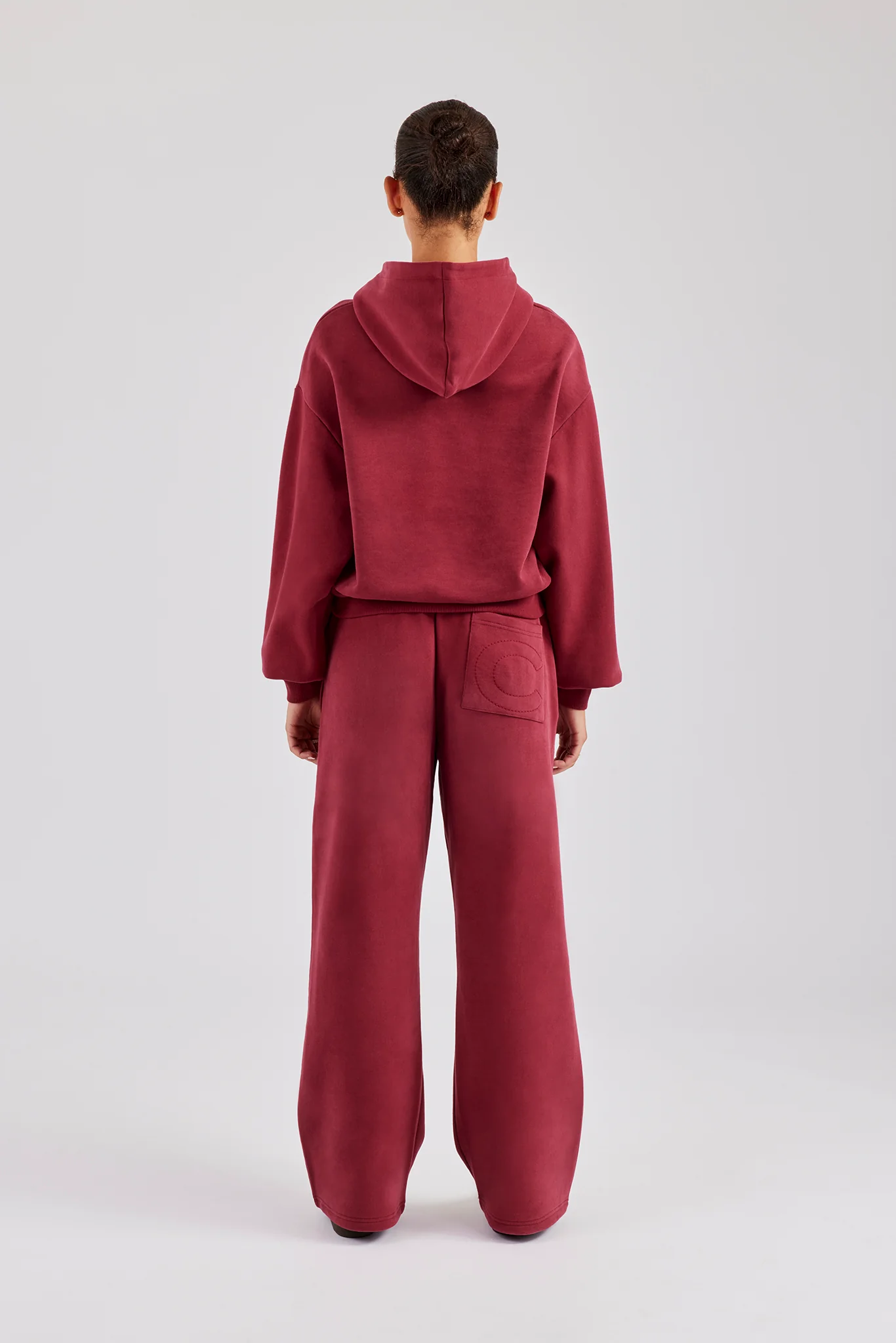 Glitter Applique Oversized Hoodie Tracksuit - Cherry Red - Image 4