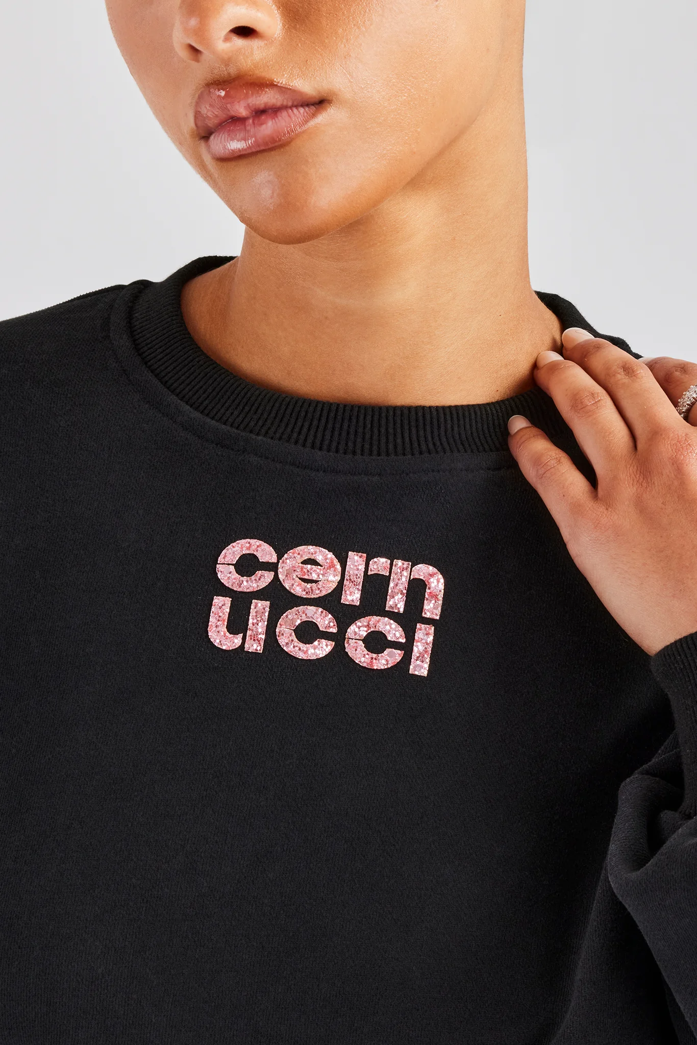 Glitter Applique Cropped Sweatshirt - Black - Image 2