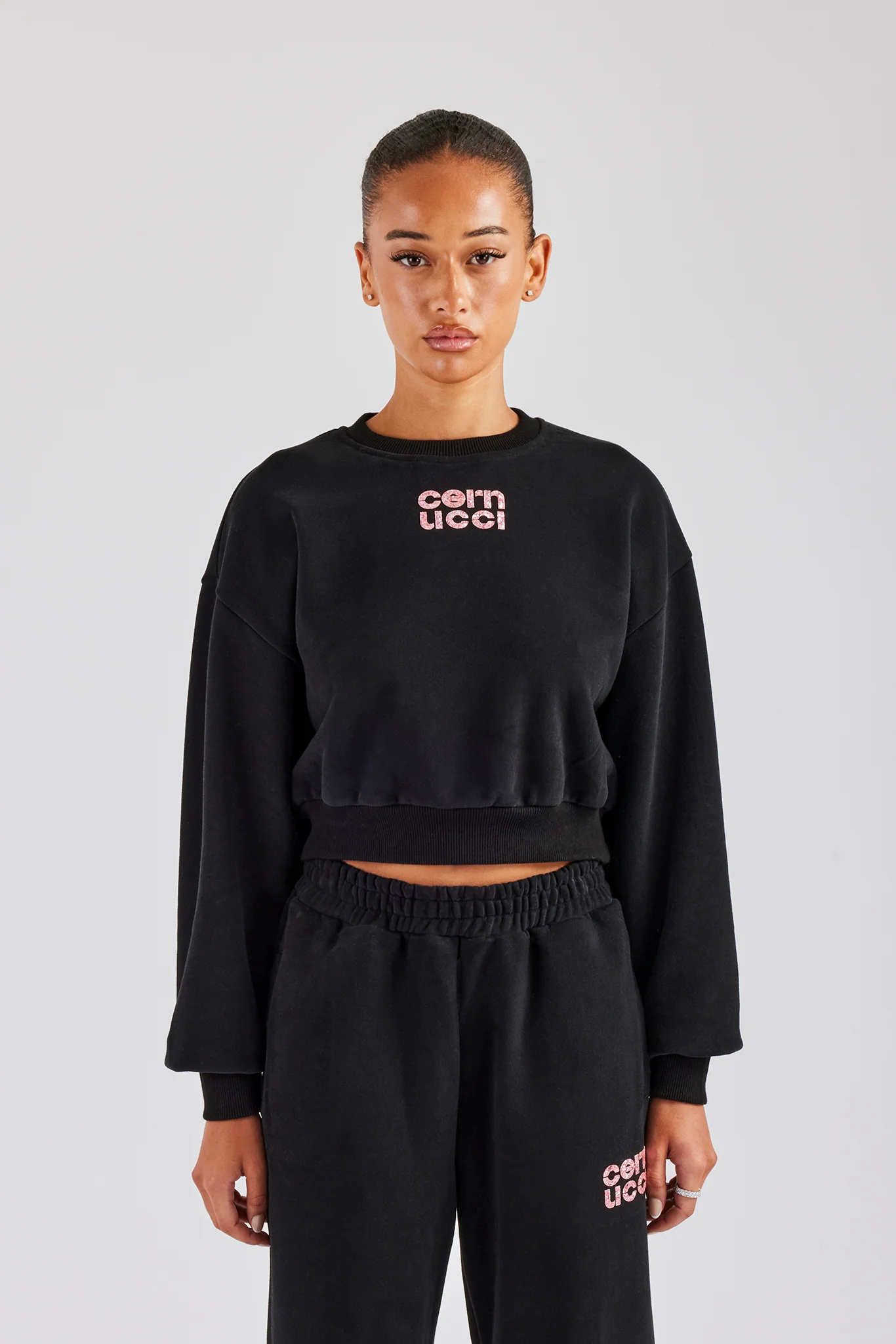 Glitter Applique Cropped Sweatshirt - Black - Image 3
