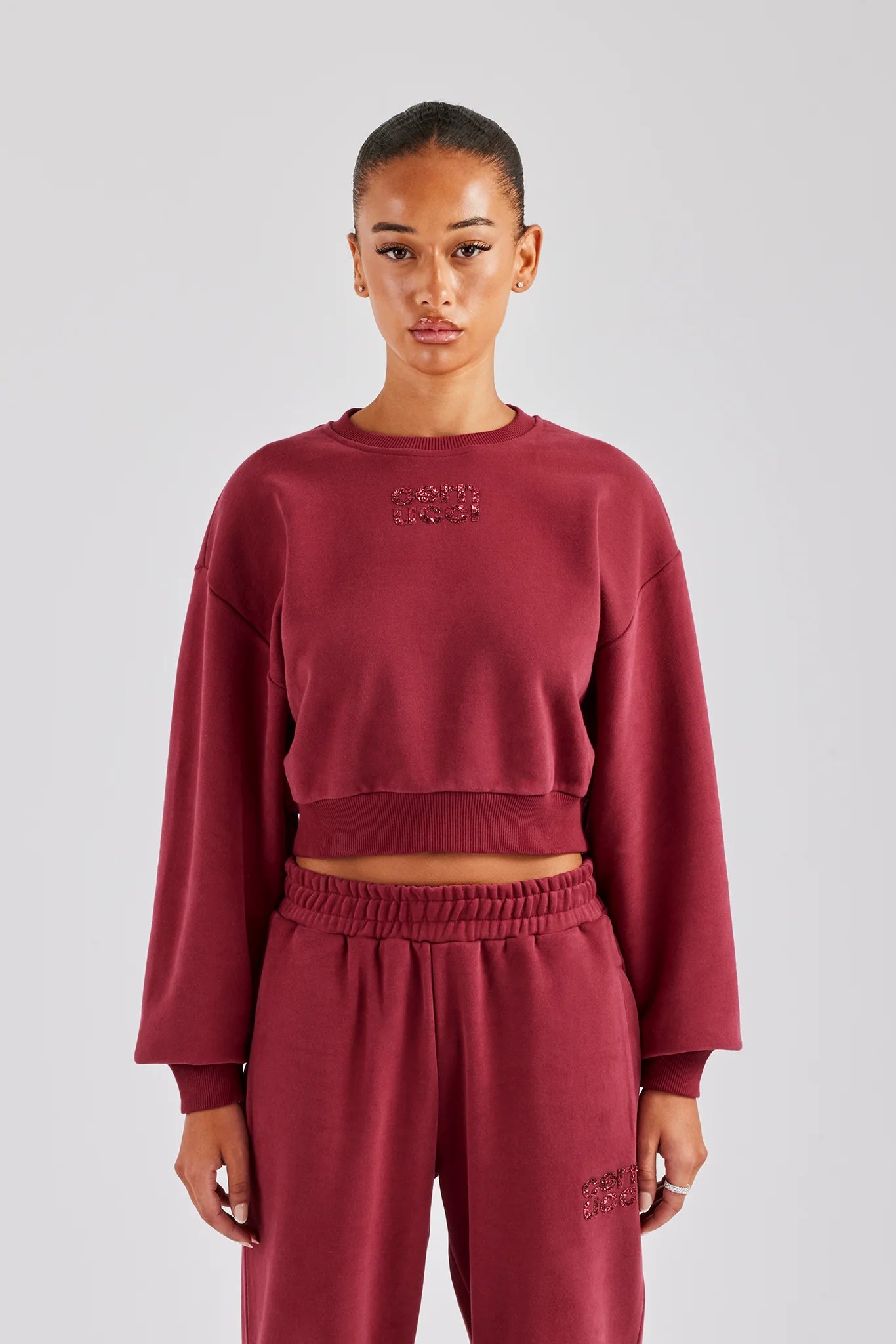 Glitter Applique Cropped Sweatshirt - Cherry Red - Image 3