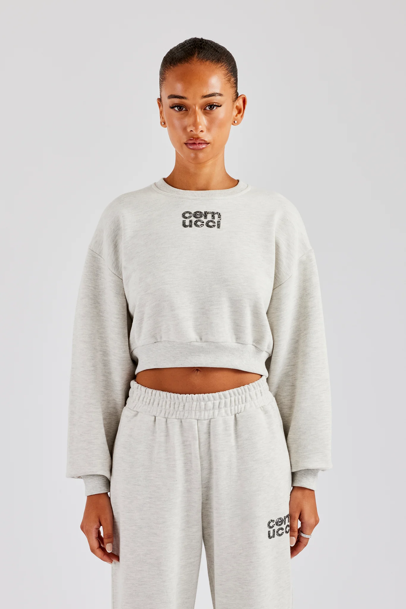 Glitter Applique Cropped Sweatshirt - Ash Grey - Image 3