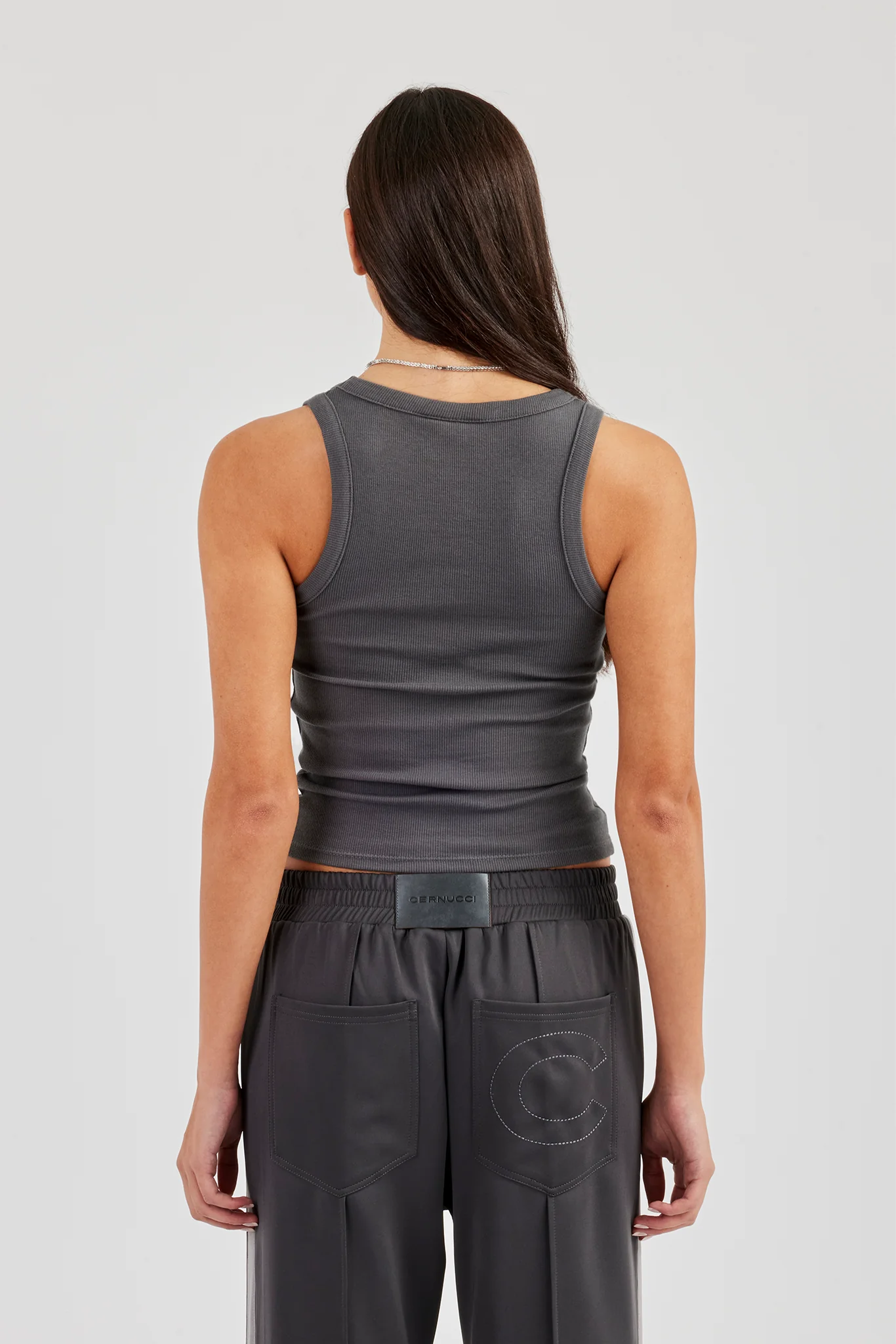 Glitter Applique Rib Scoop Neck Vest - Charcoal - Image 3