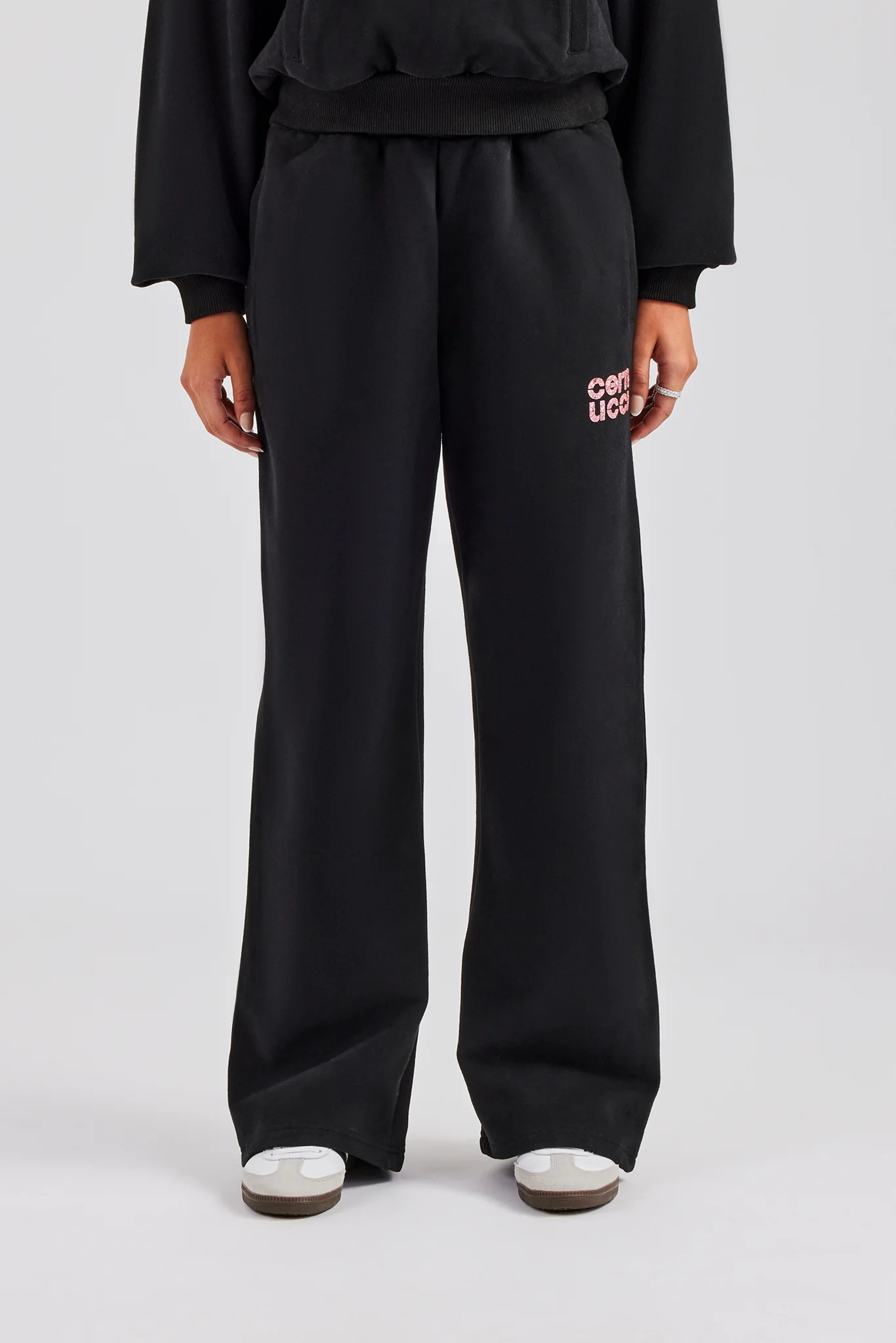 Glitter Applique Wide Leg Jogger - Black - Image 4