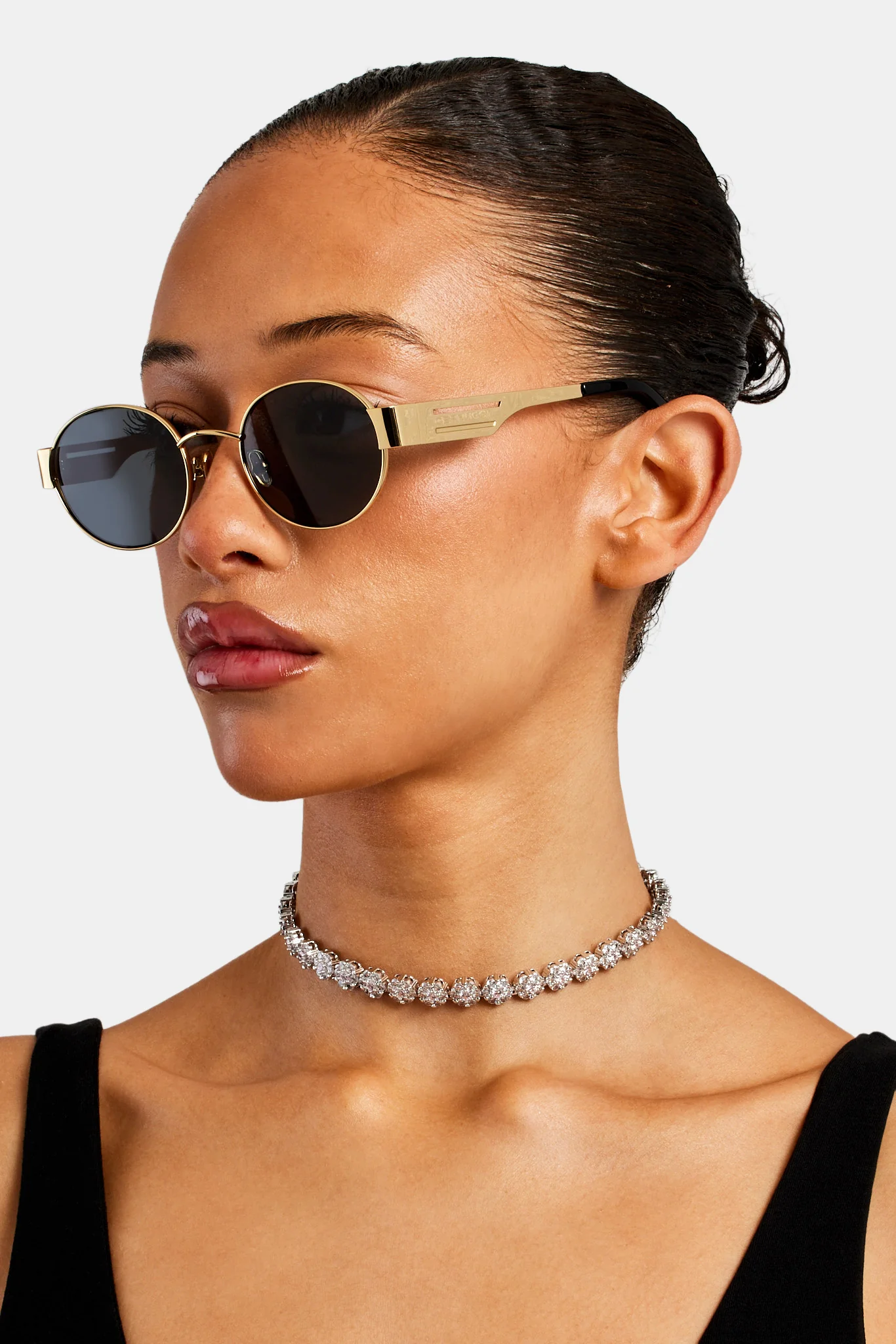 Gold Metal Round Sunglasses - Black - Image 2