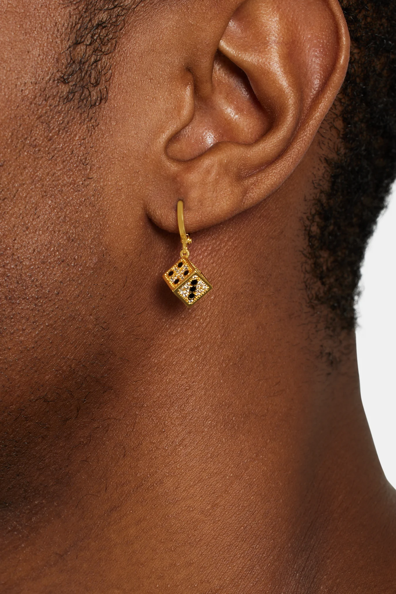 Gold Plated 7mm Iced CZ Pair of Dice Hoop Earrings - Image 2