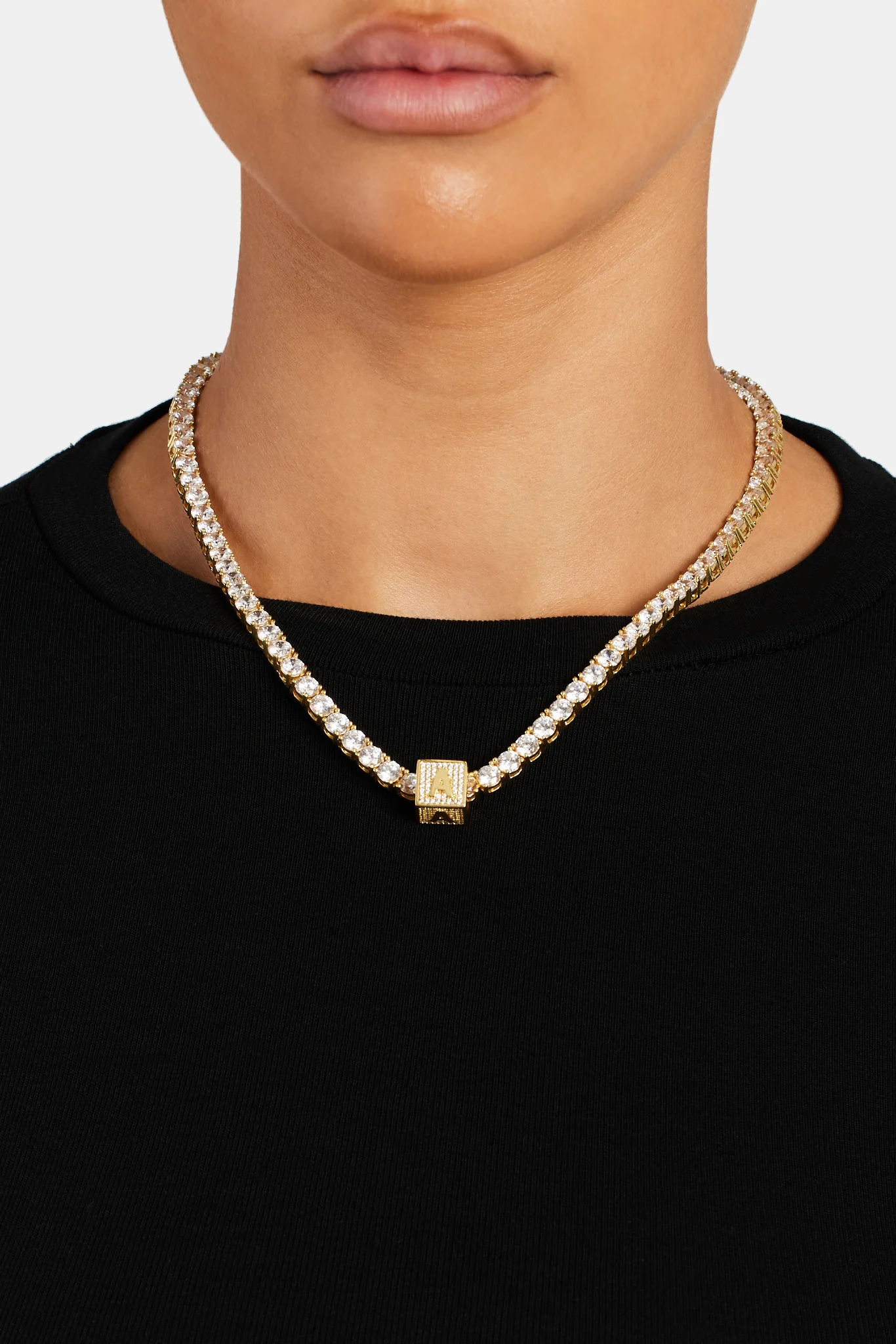 Gold Plated Iced A Letter Block Pendant - Image 4