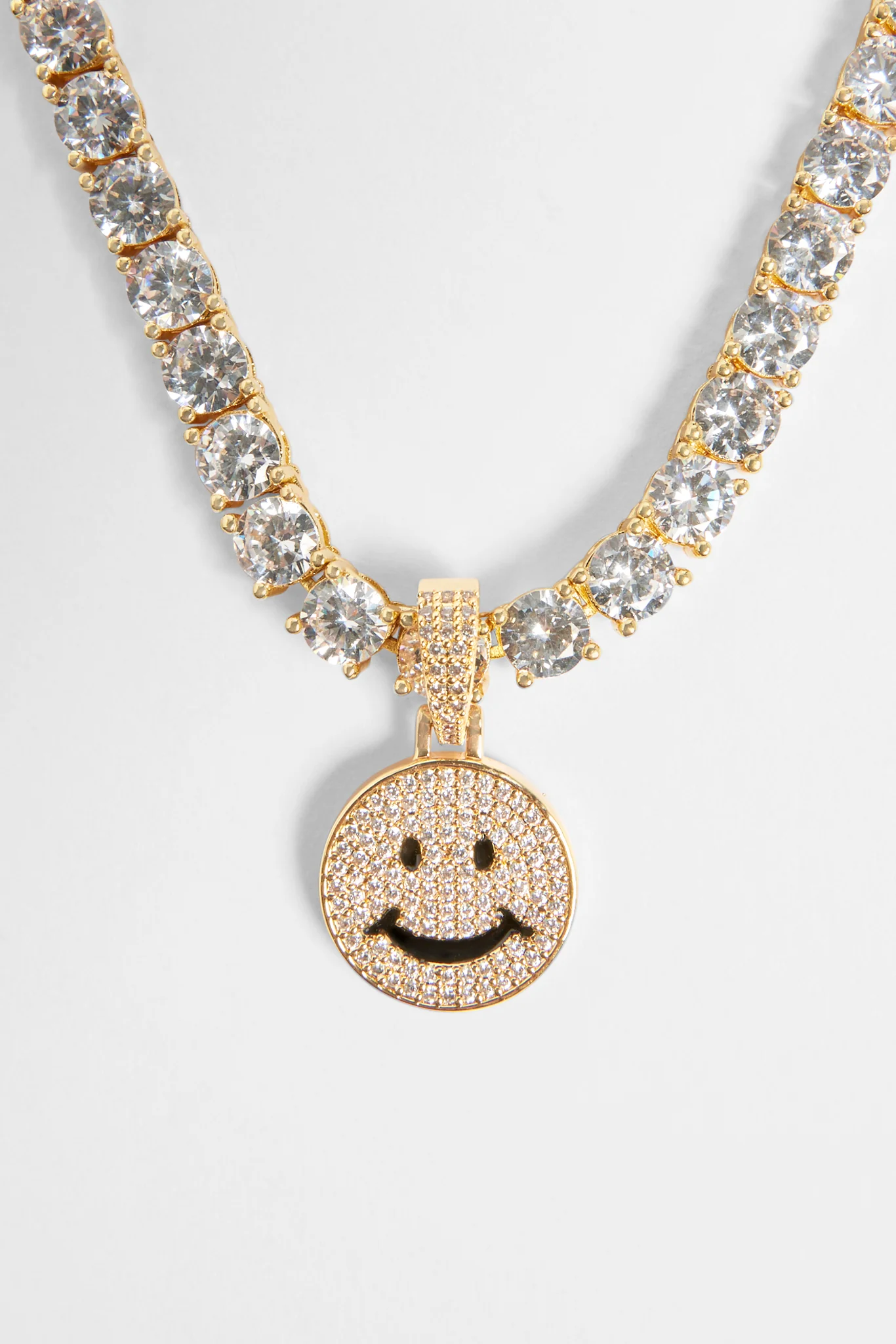 Gold Plated Iced CZ Happy Face Pendant - Image 3