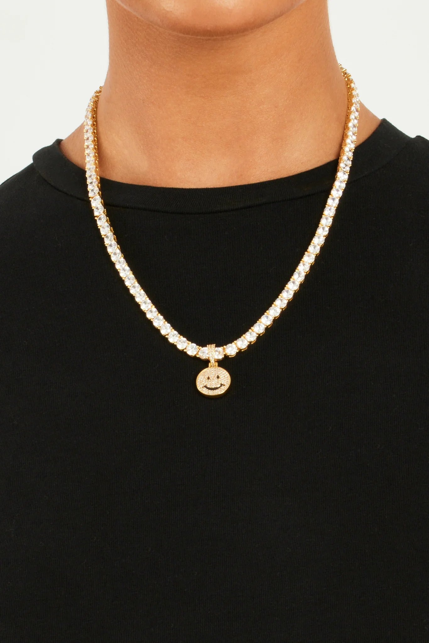Gold Plated Iced CZ Happy Face Pendant - Image 8