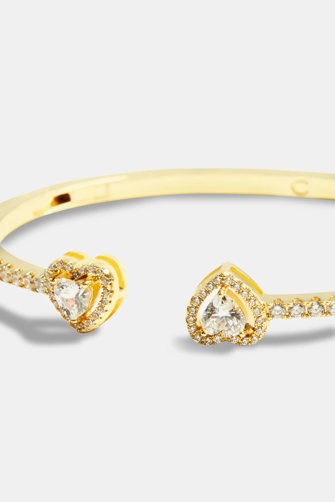 Gold Plated Iced CZ Heart Bangle - 3mm - Image 2