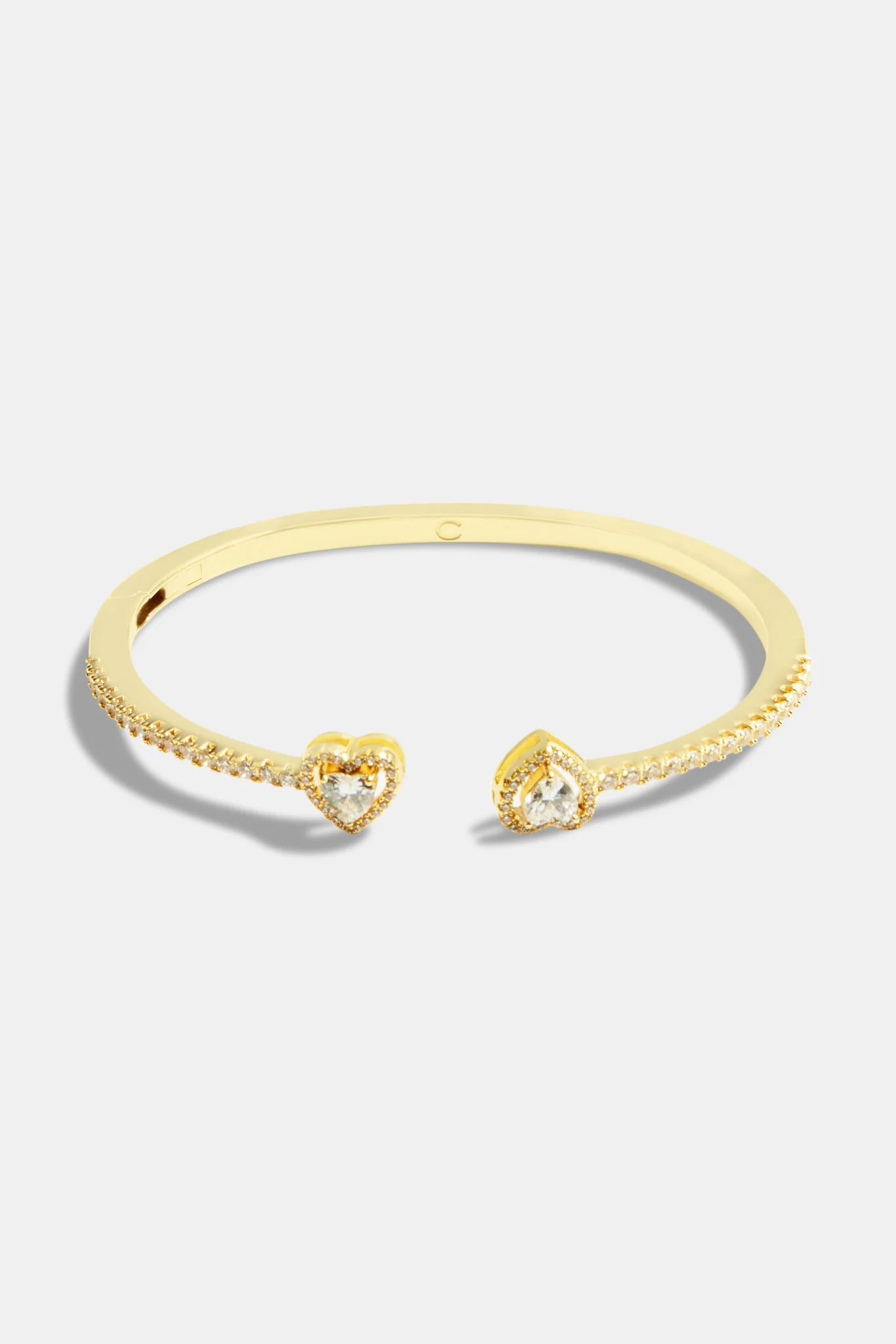 Gold Plated Iced CZ Heart Bangle - 3mm - Image 3