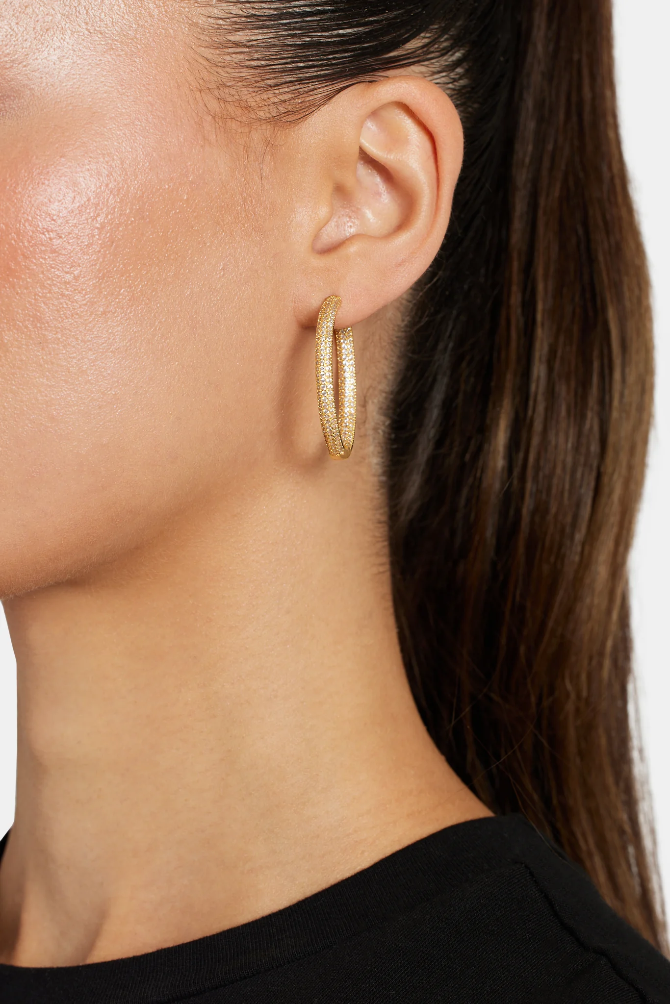 Gold Plated Iced CZ Pave Hoop Earrings - Image 2