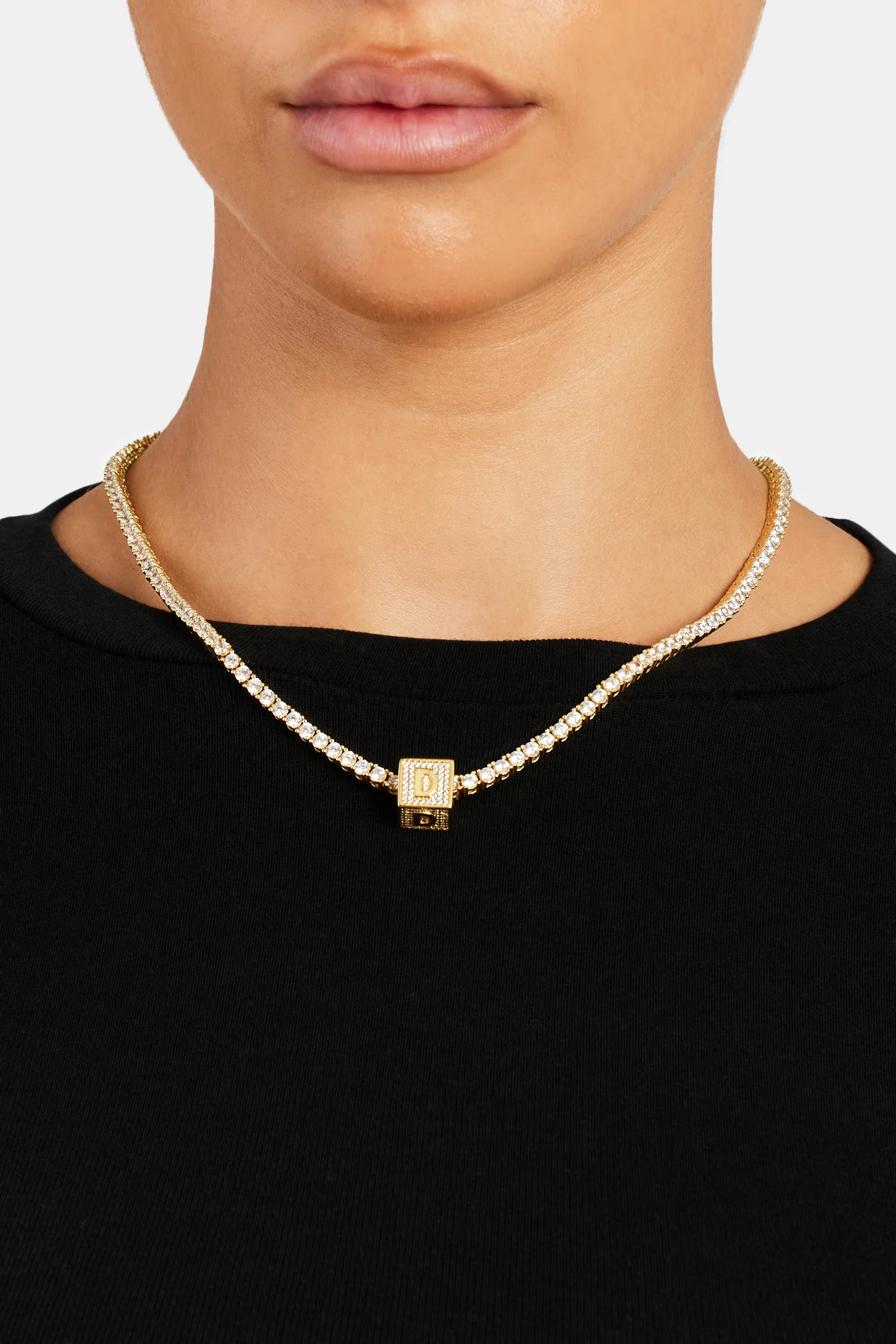 Gold Plated Iced D Letter Block Pendant - Image 3