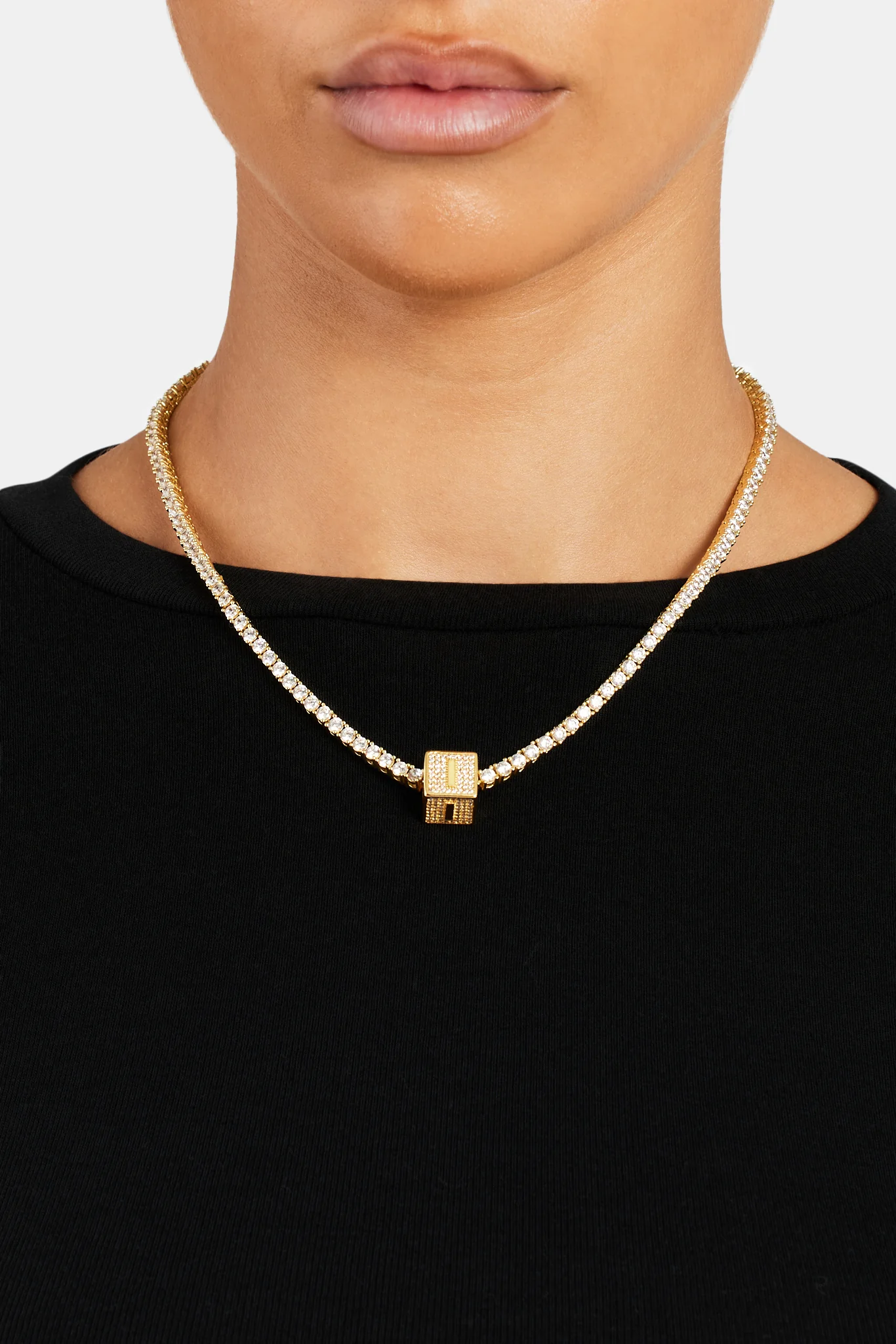 Gold Plated Iced I Letter Block Pendant - Image 3