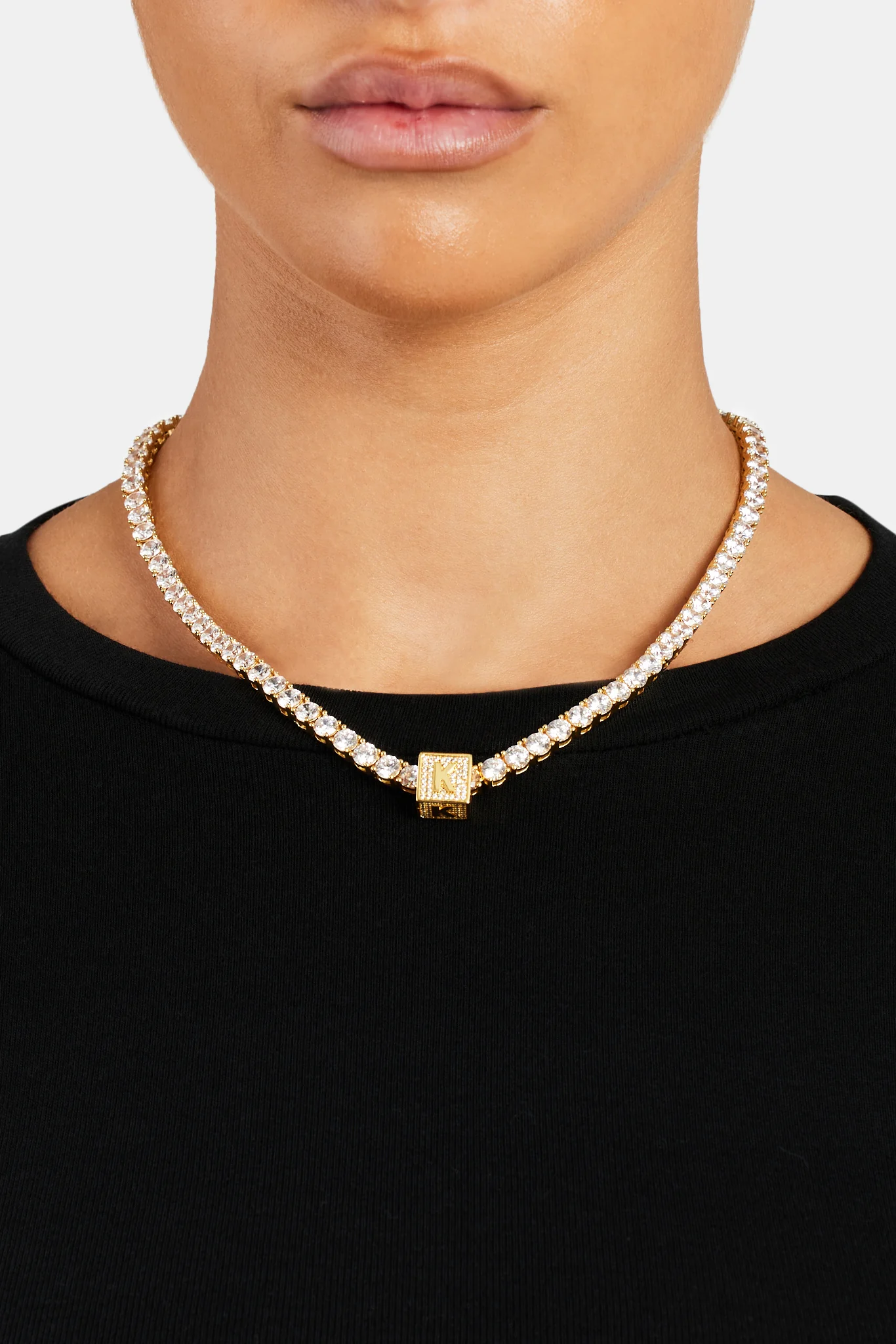 Gold Plated Iced K Letter Block Pendant - Image 4