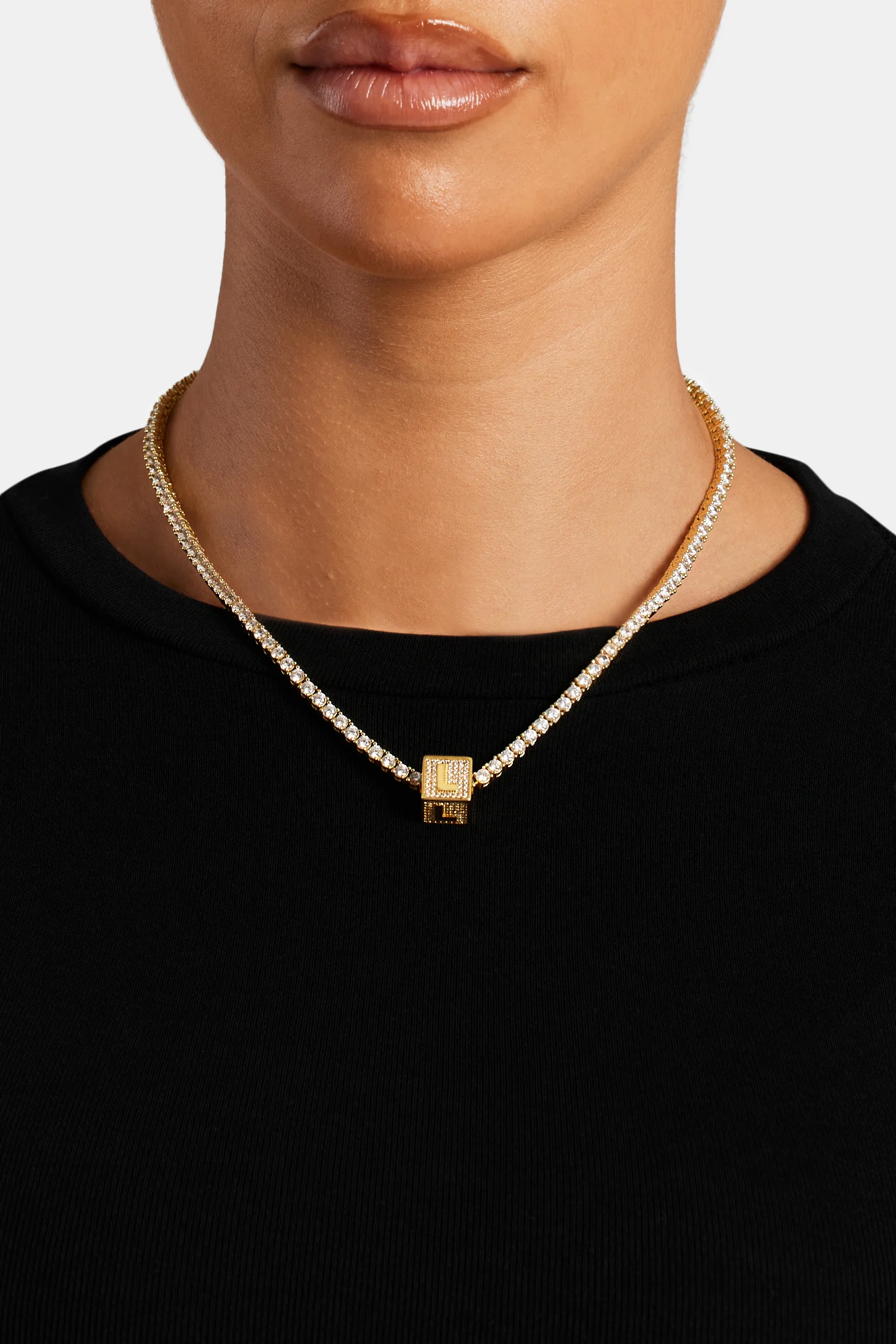 Gold Plated Iced L Letter Block Pendant - Image 3