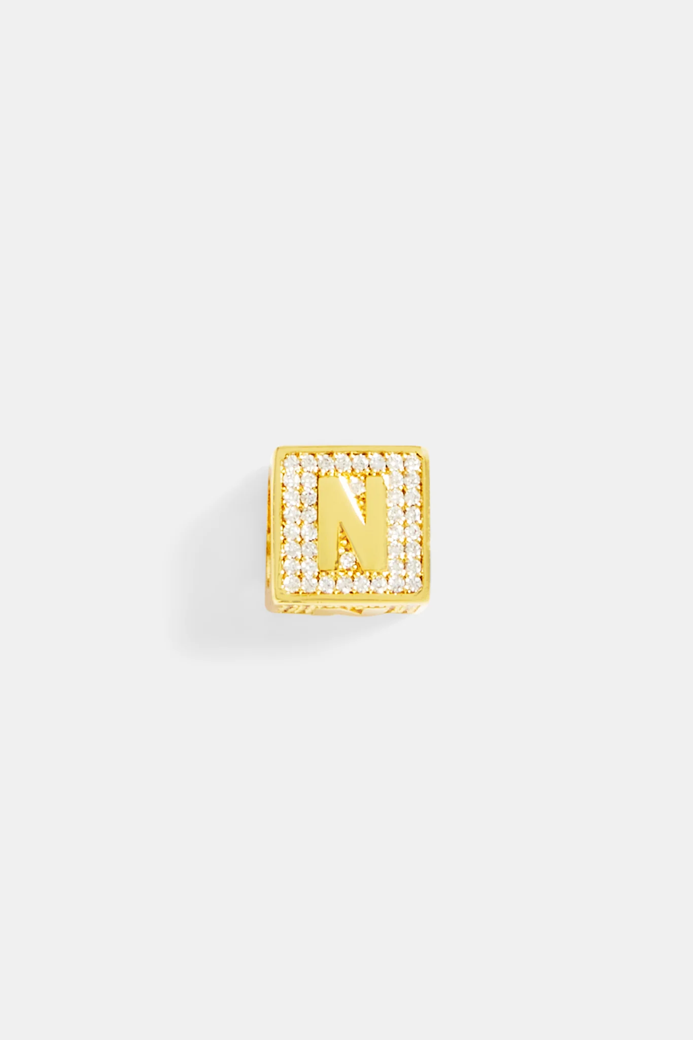 Gold Plated Iced N Letter Block Pendant - Image 2