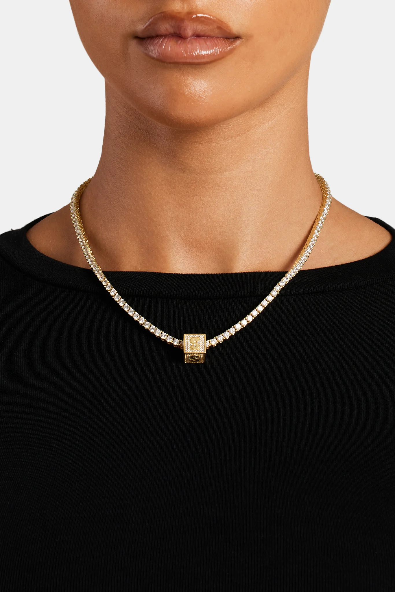 Gold Plated Iced S Letter Block Pendant - Image 3