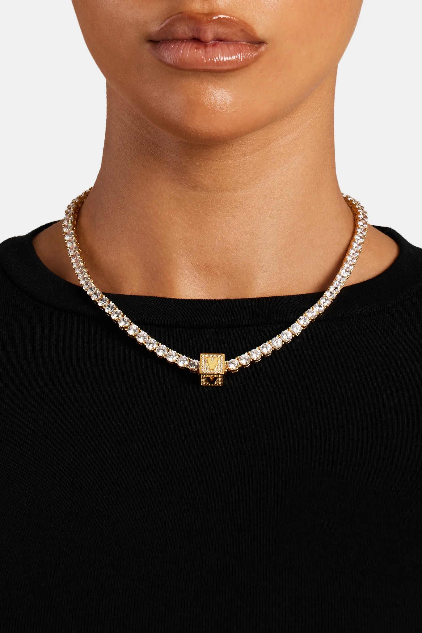 Gold Plated Iced V Letter Block Pendant - Image 4