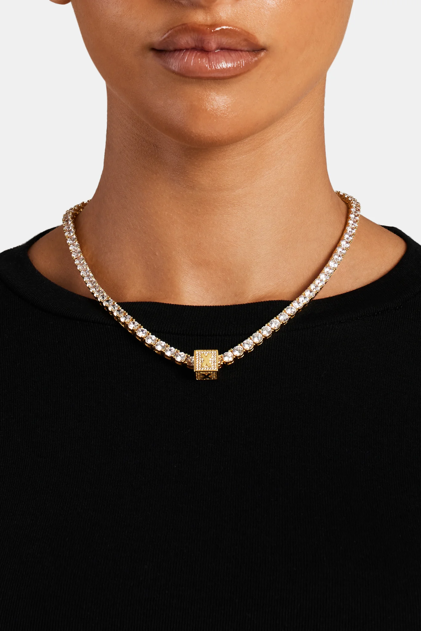Gold Plated Iced X Letter Block Pendant - Image 4