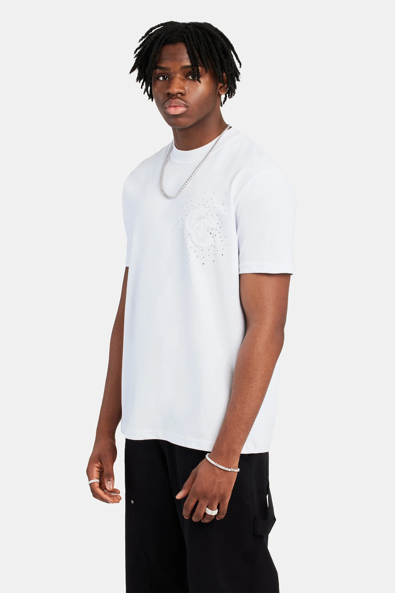 Gothic C Rhinestone T-Shirt - White - Image 2