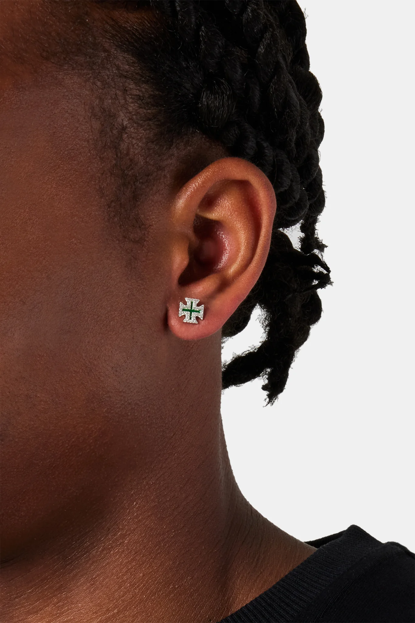 Green Enamel Cross Motif Stud Earrings - 8mm - Image 2