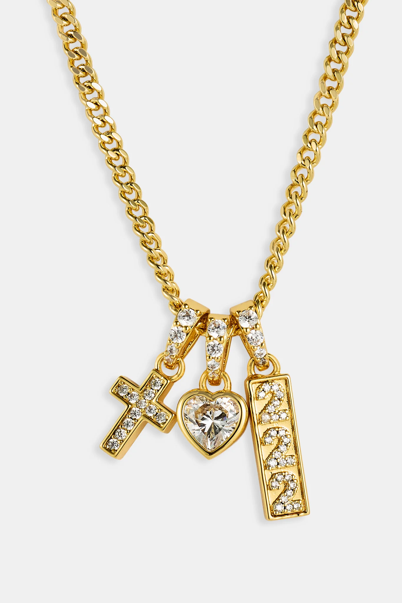 Heart Triple Motif Necklace - 12mm - Gold - Image 2