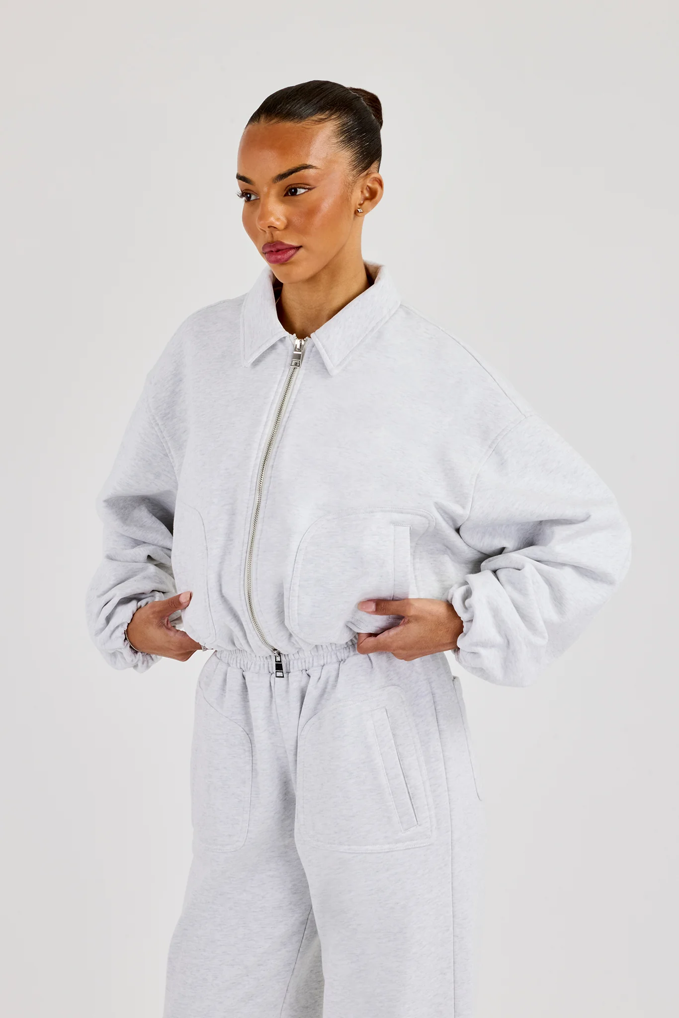 Heavyweight Jersey Collared Bomber Jacket - Grey Marl - Image 2