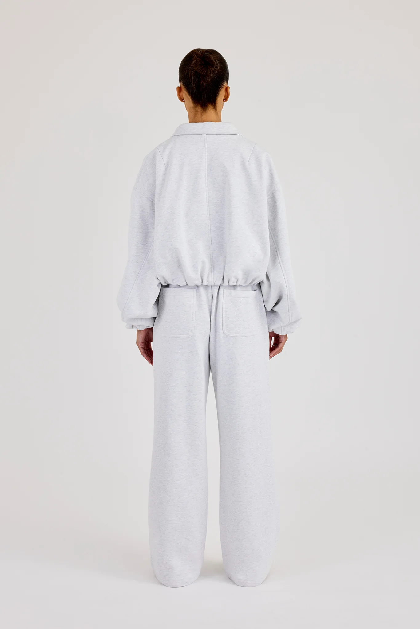 Heavyweight Jersey Collared Bomber Jacket & Wide Leg Jogger - Grey Marl - Image 3