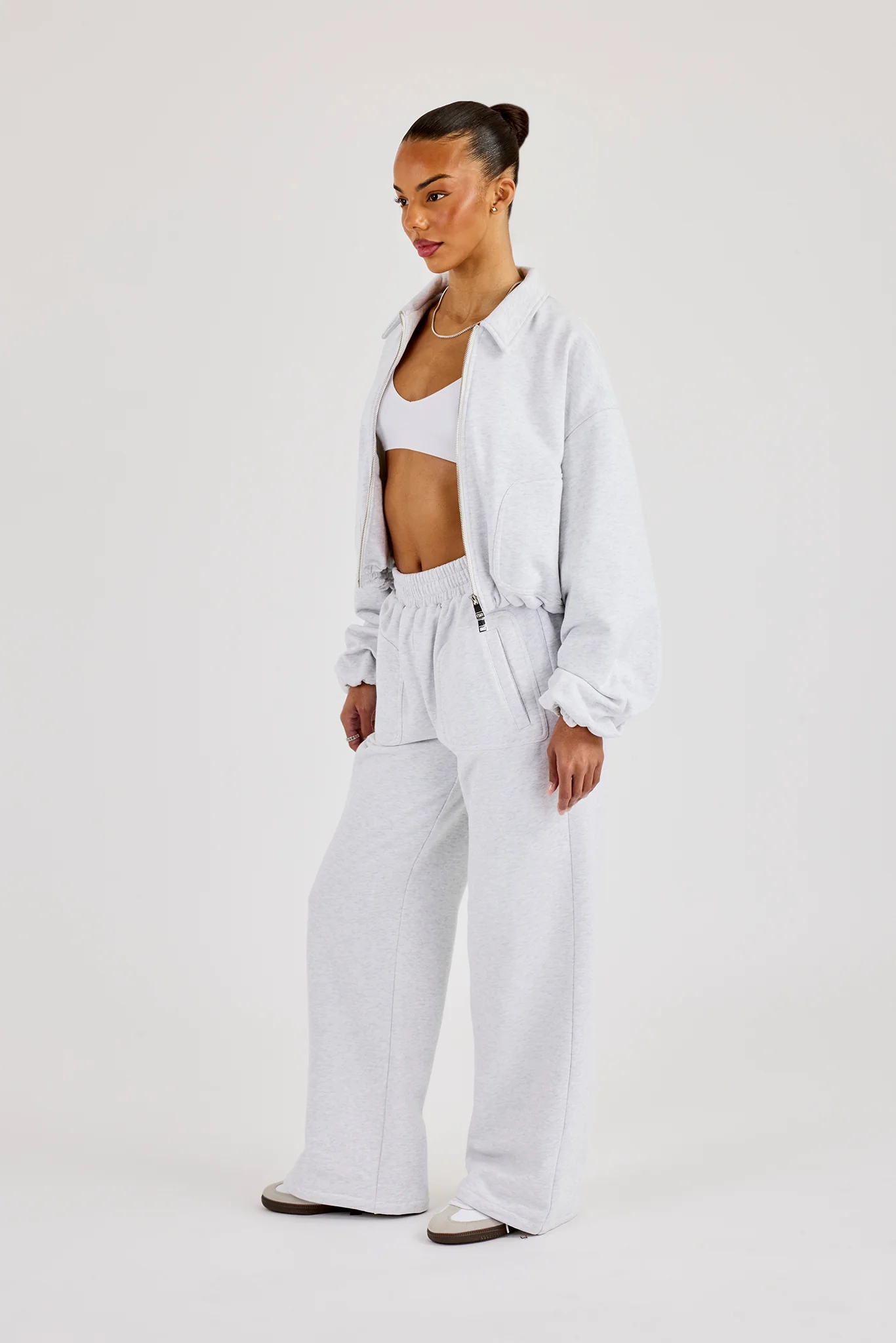 Heavyweight Jersey Wide Leg Jogger - Grey Marl - Image 4