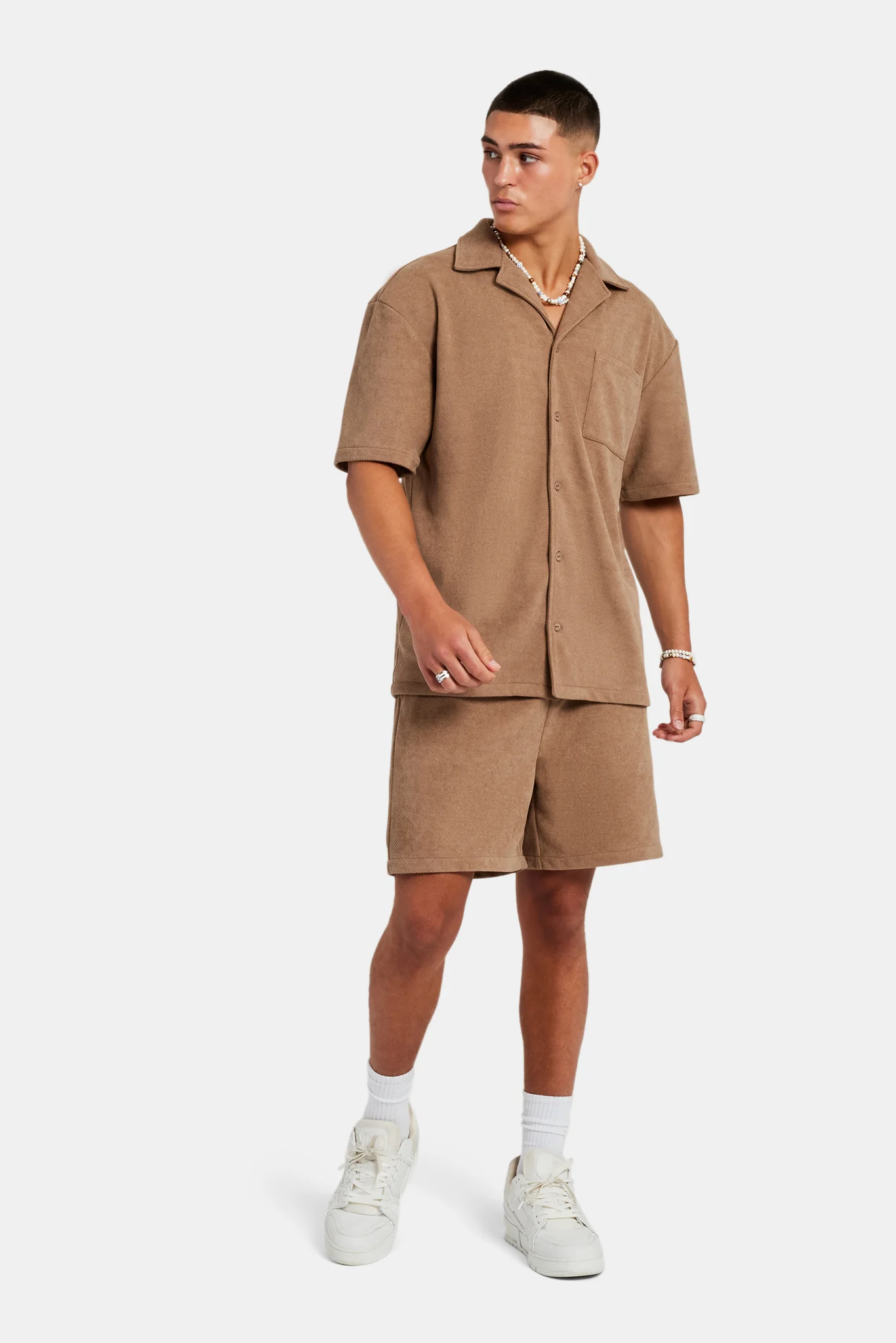 Heavyweight Textured Shirt & Short Set - Mocha - Image 4